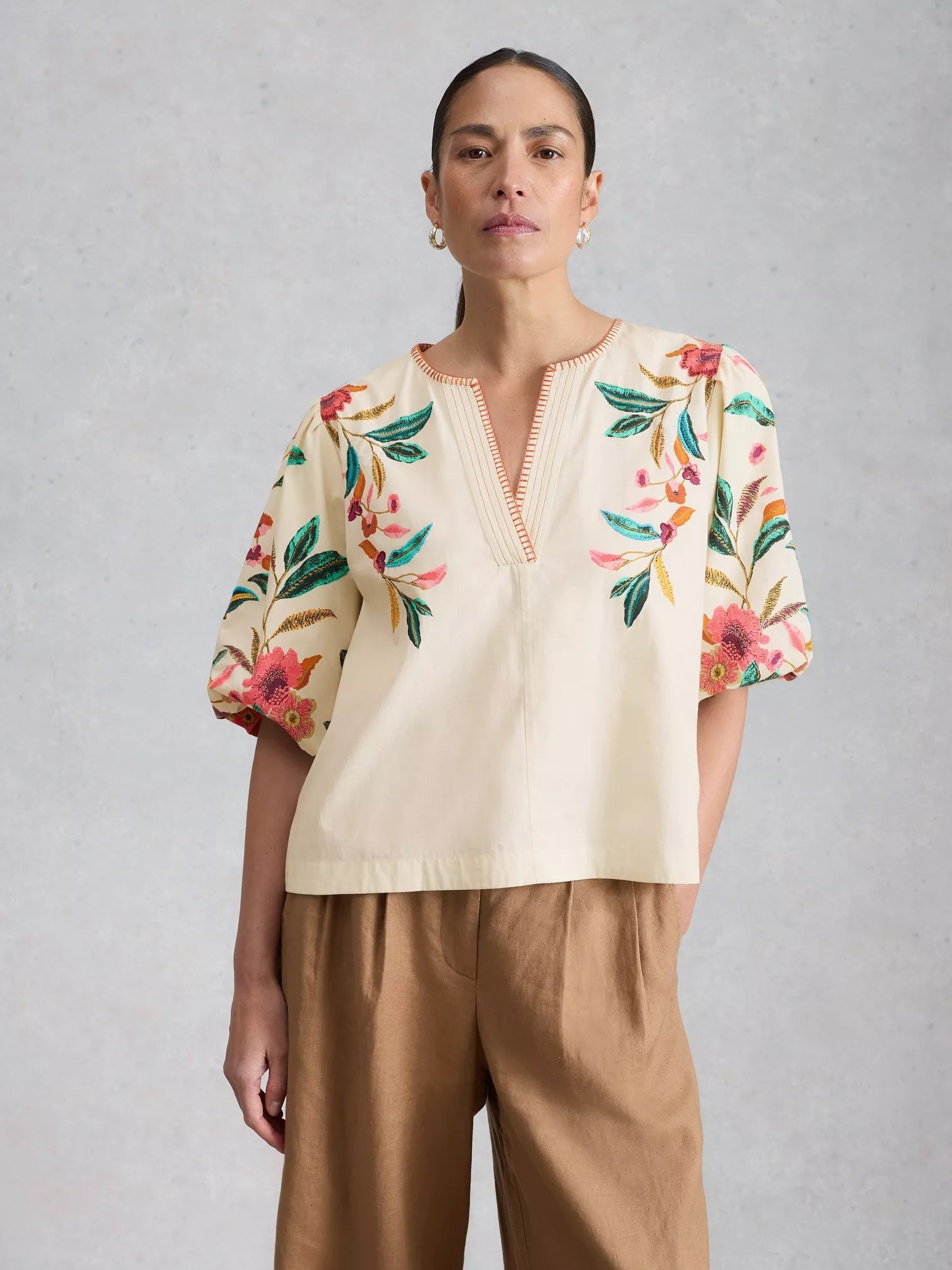 White Stuff Maeve Embroidered Top Ivory Multi