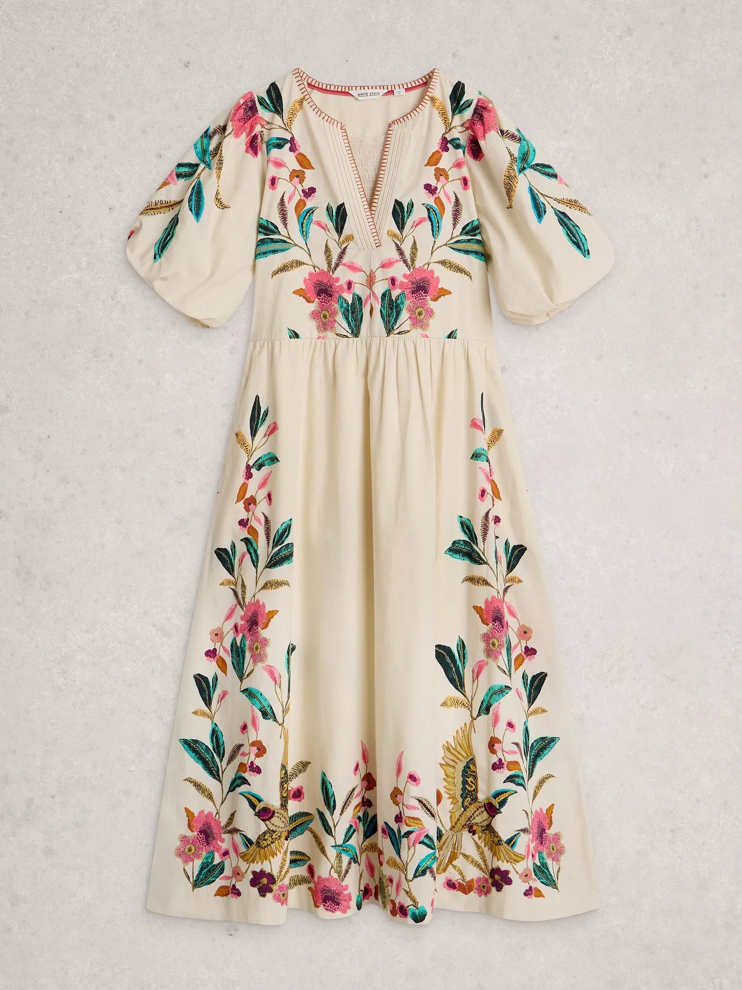 White Stuff Maeve Embroidered Midi Dress Ivory Multi