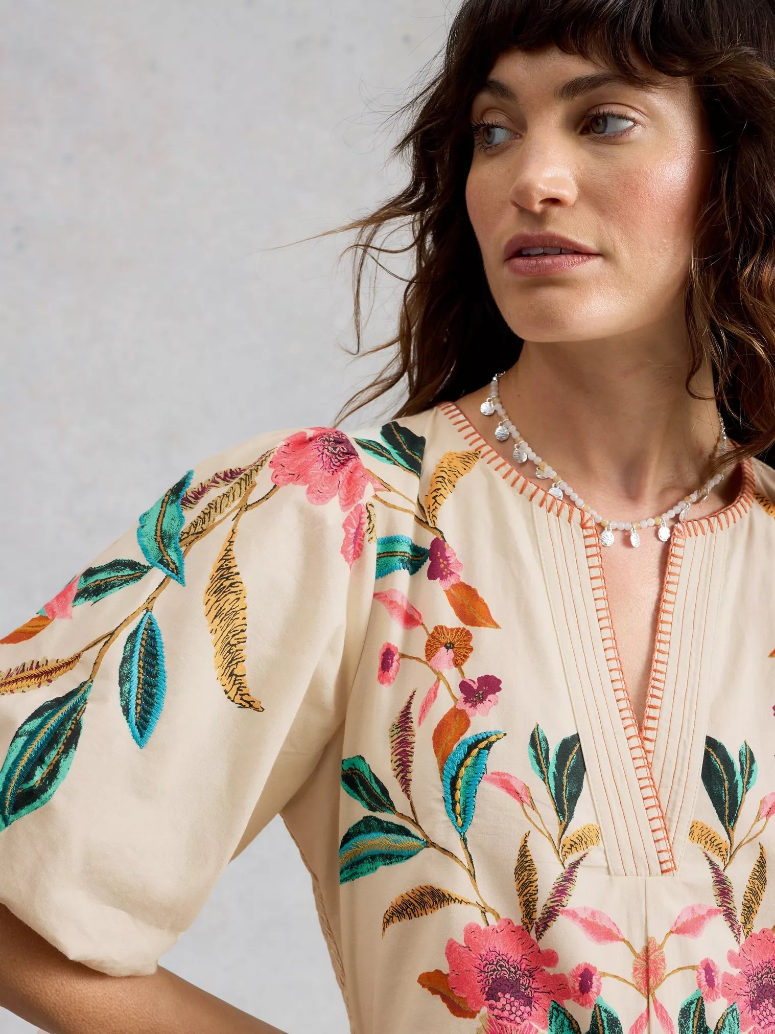 White Stuff Maeve Embroidered Midi Dress Ivory Multi