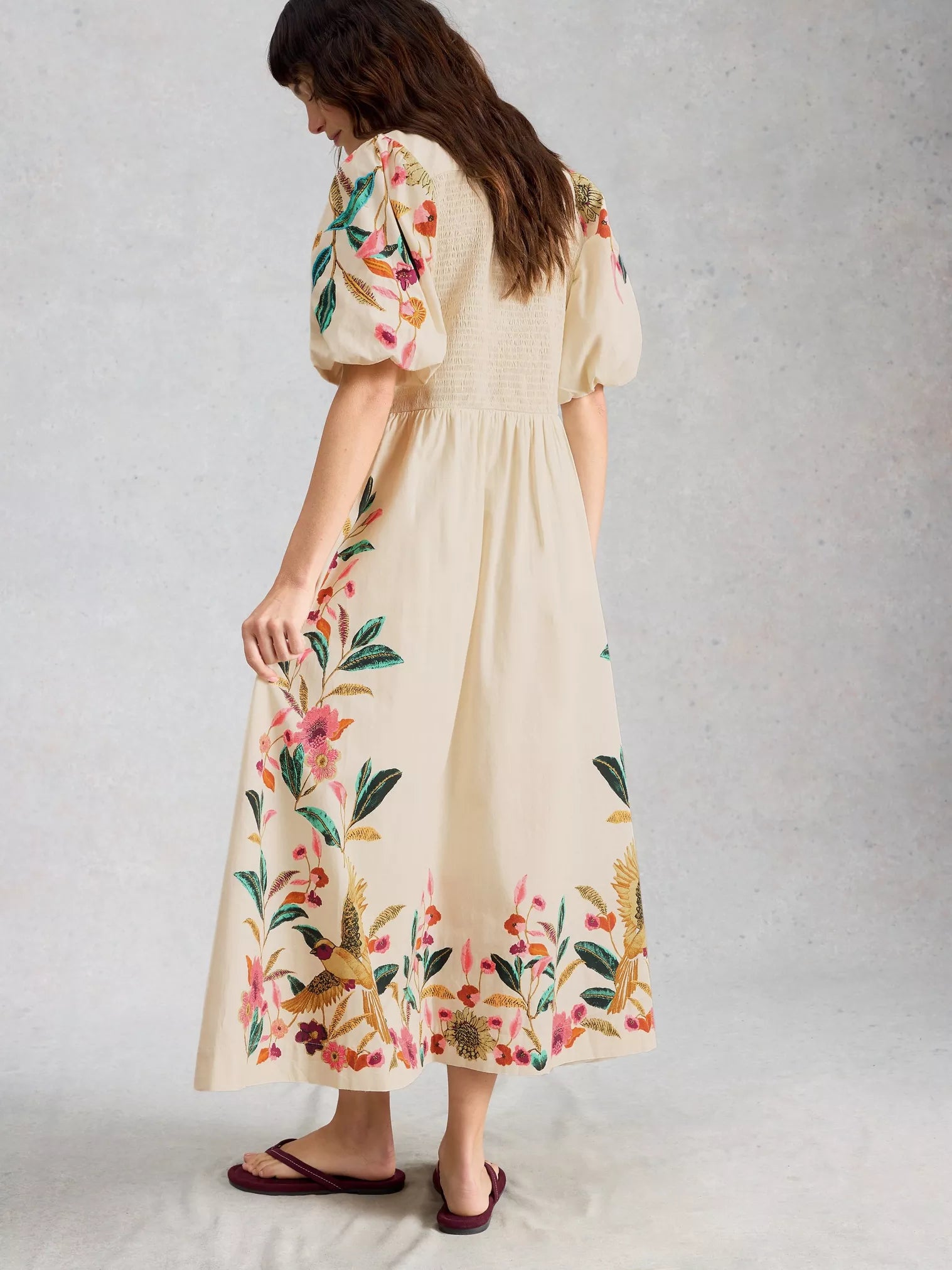 White Stuff Maeve Embroidered Midi Dress Ivory Multi