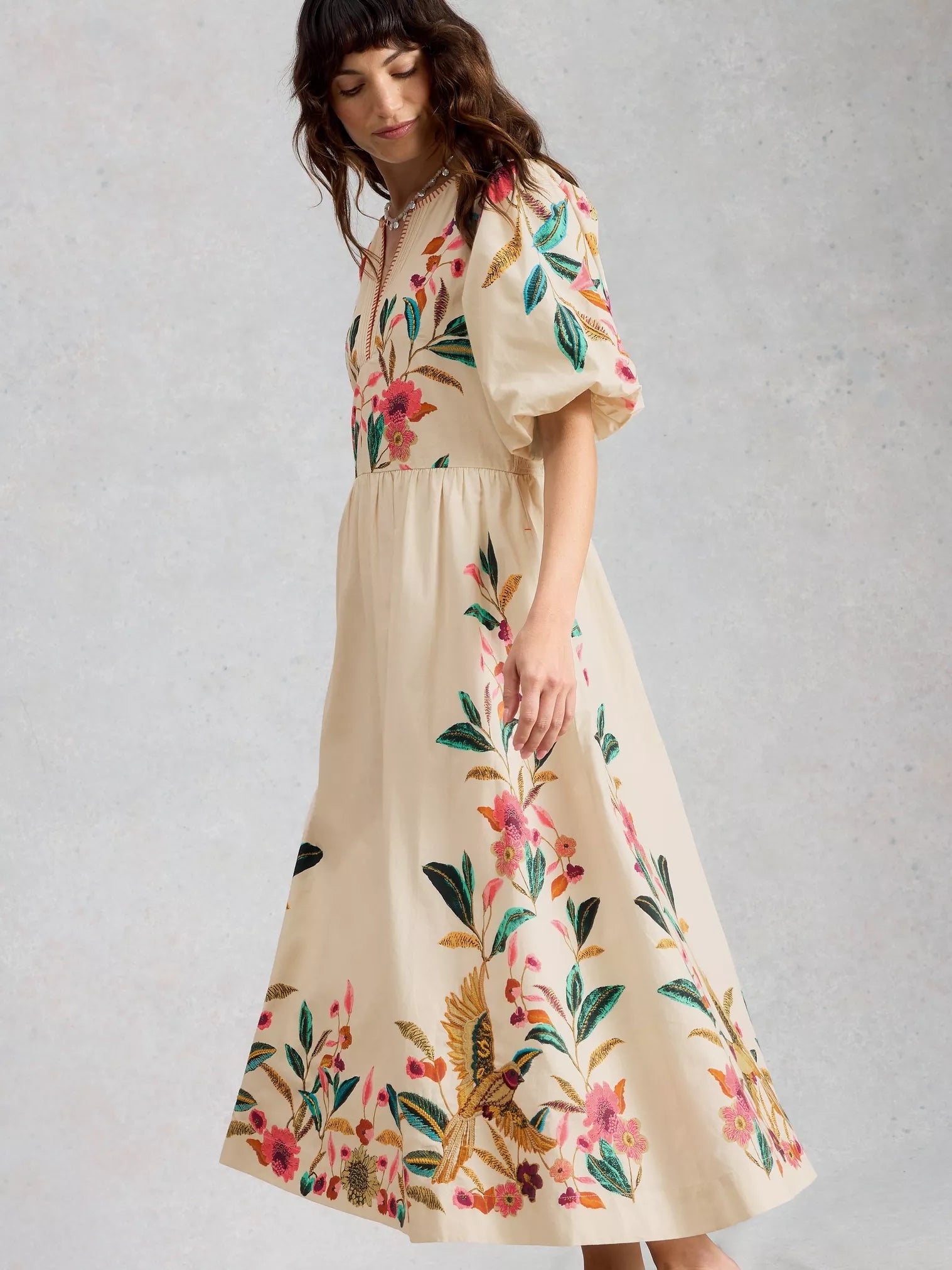 White Stuff Maeve Embroidered Midi Dress Ivory Multi