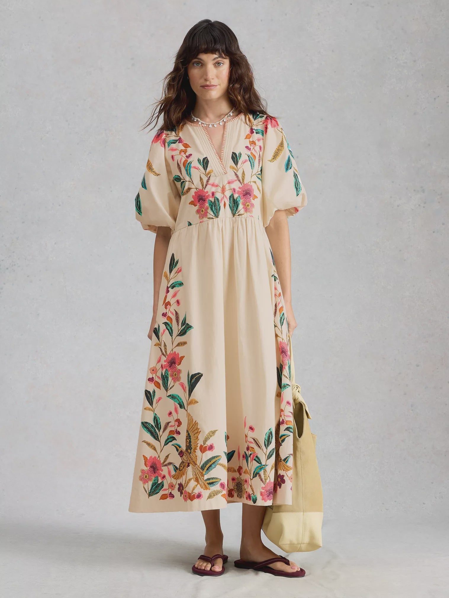White Stuff Maeve Embroidered Midi Dress Ivory Multi