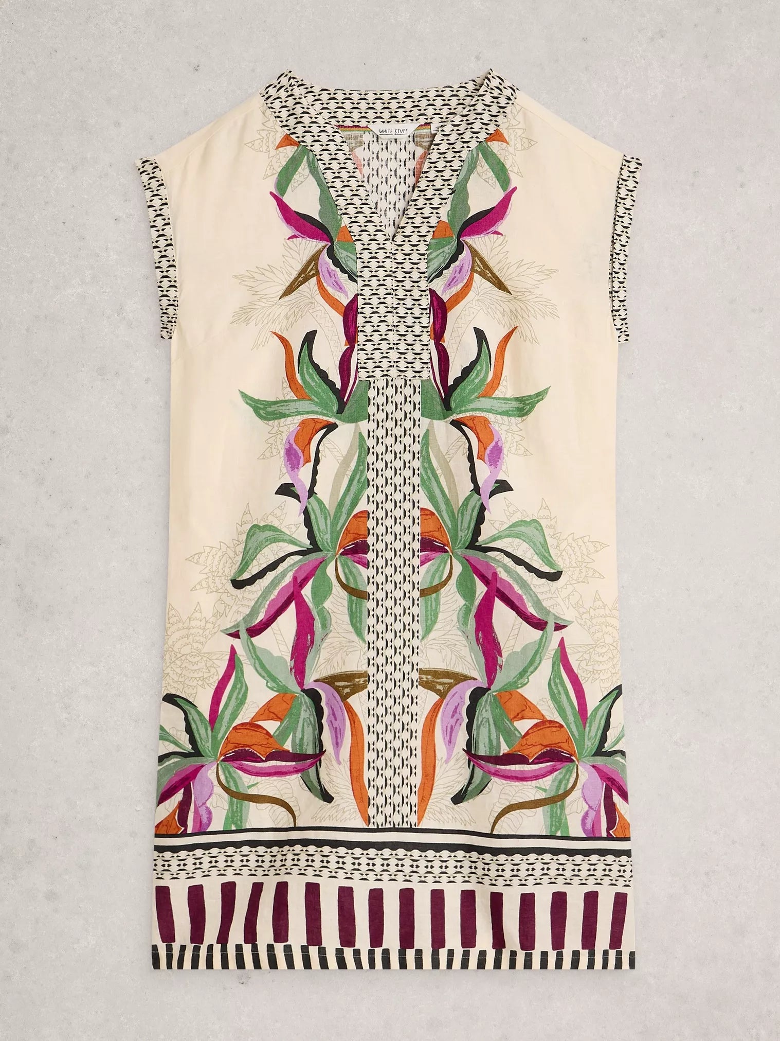 White Stuff Jilly Linen Dress Natural Print