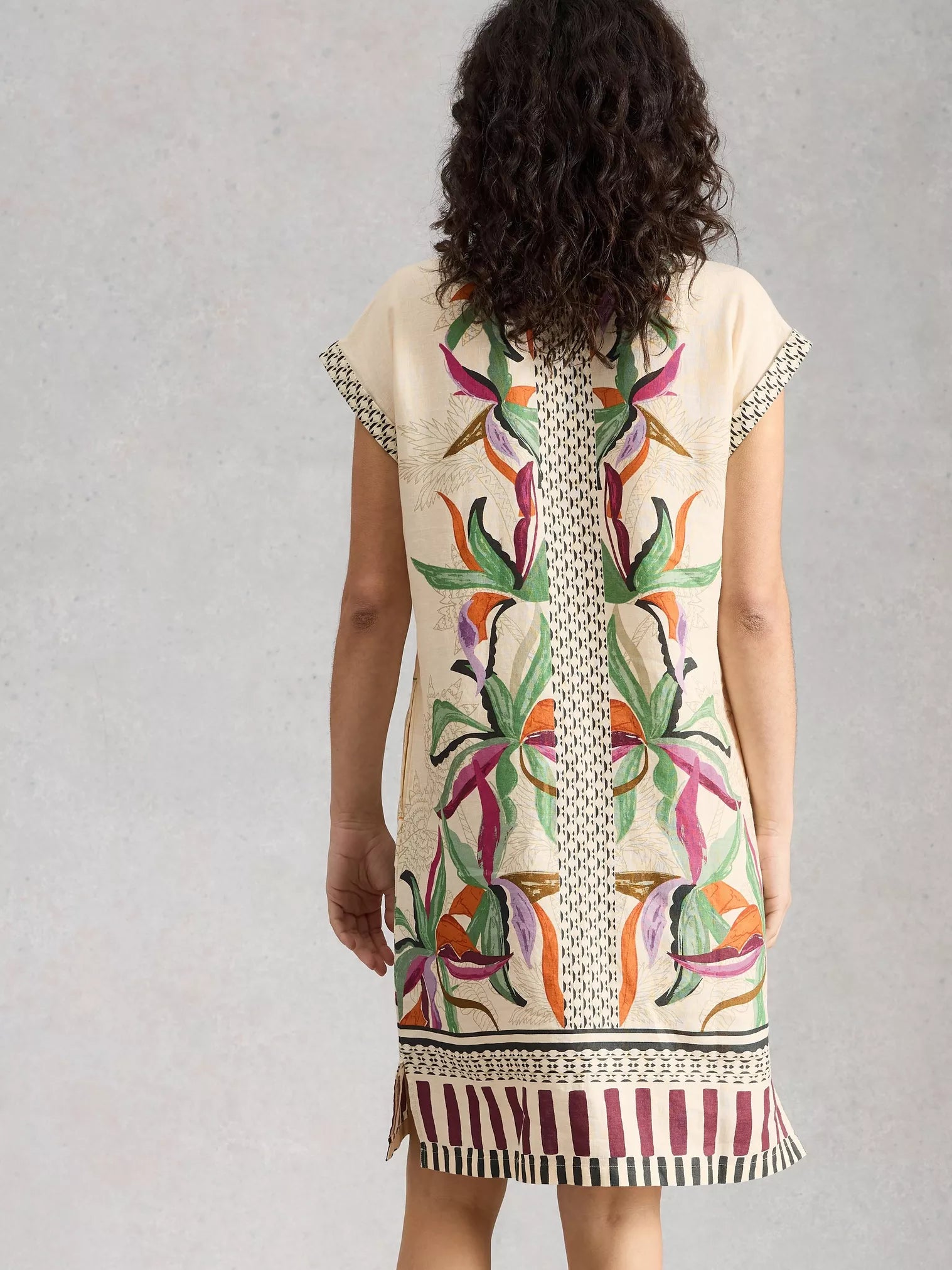 White Stuff Jilly Linen Dress Natural Print