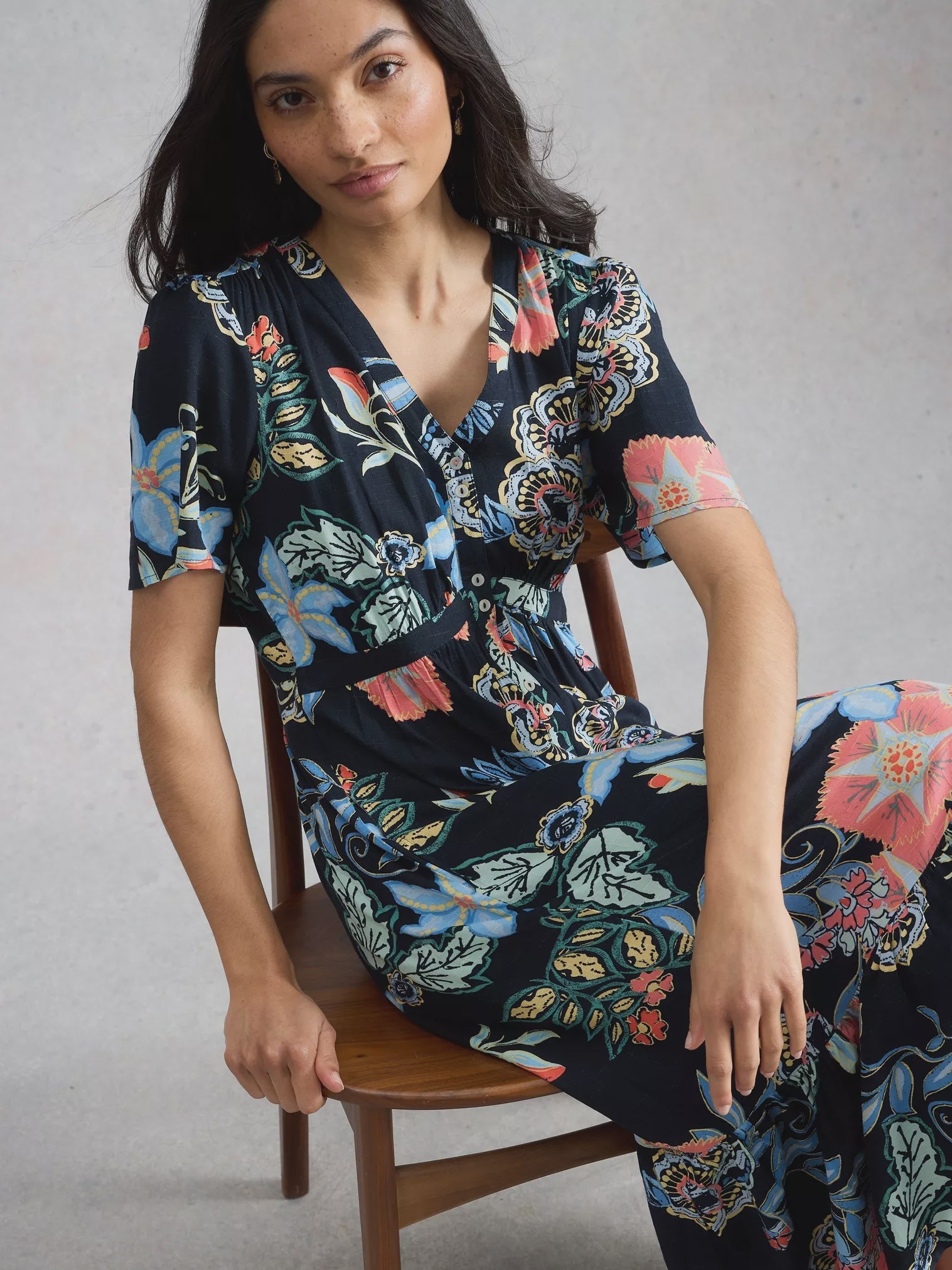 White Stuff Phoebe Midi Dress Navy Multi