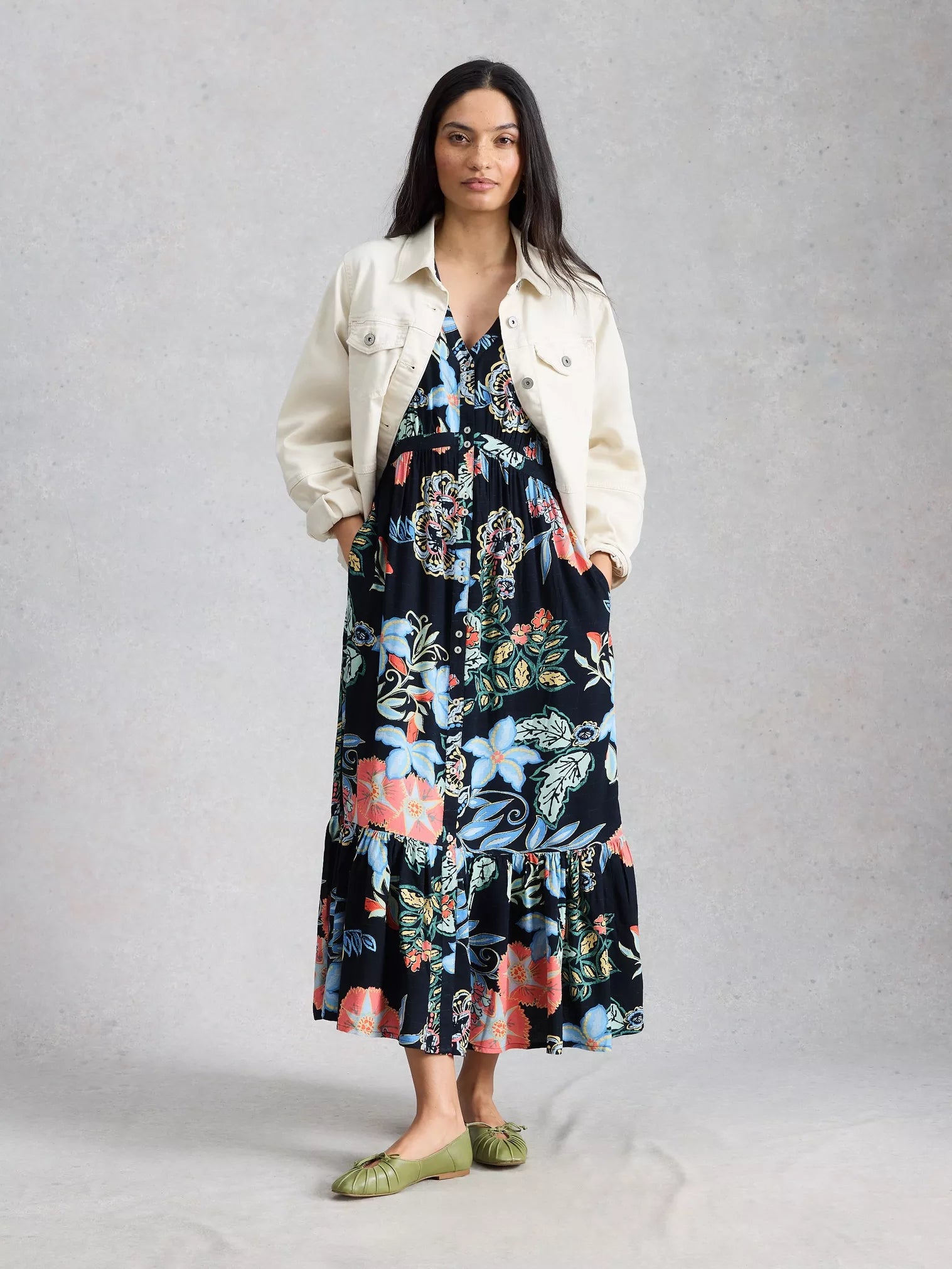 White Stuff Phoebe Midi Dress Navy Multi