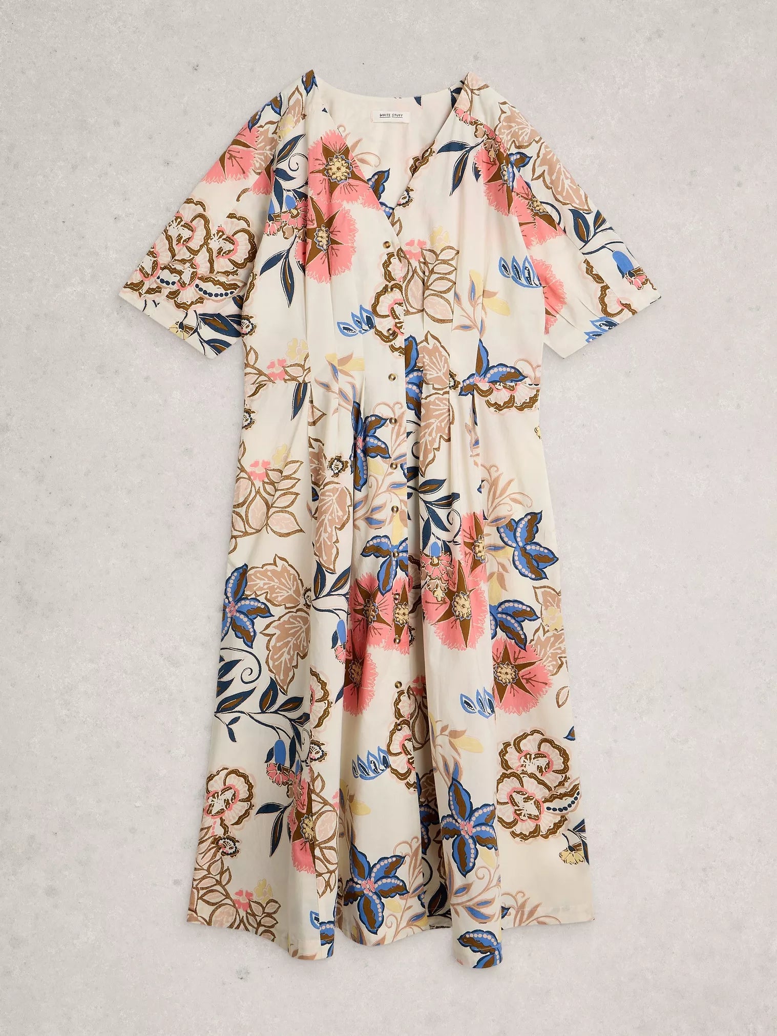 White Stuff Kate Button Through Midi Dress Ivory Print