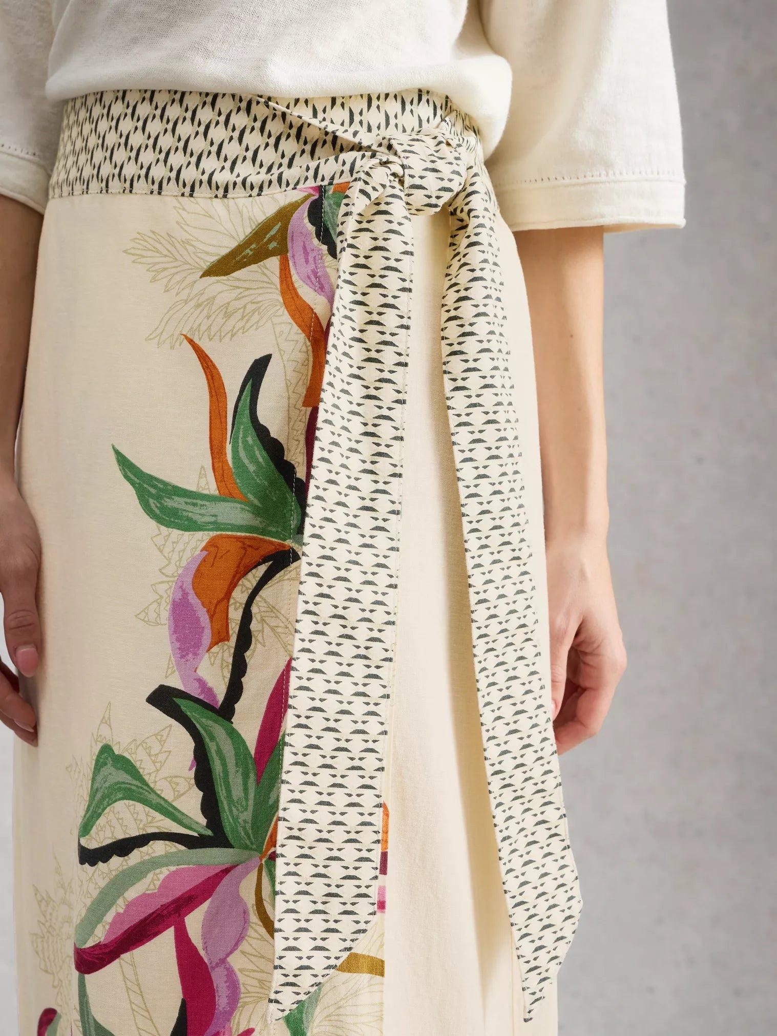 White Stuff Alba Linen Blend Wrap Skirt Natural Print