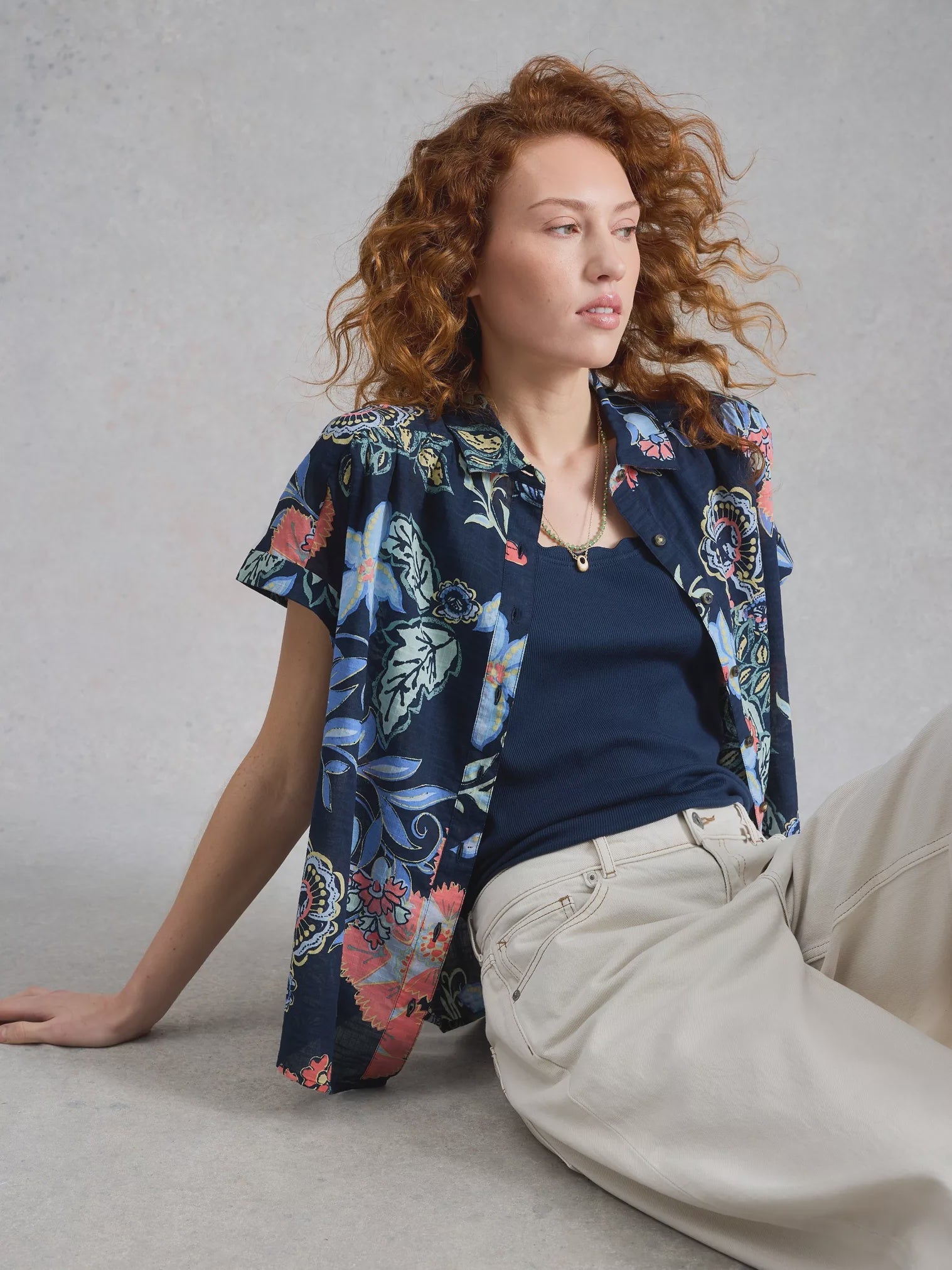 White Stuff Orla Button Through Shirt Navy Multi