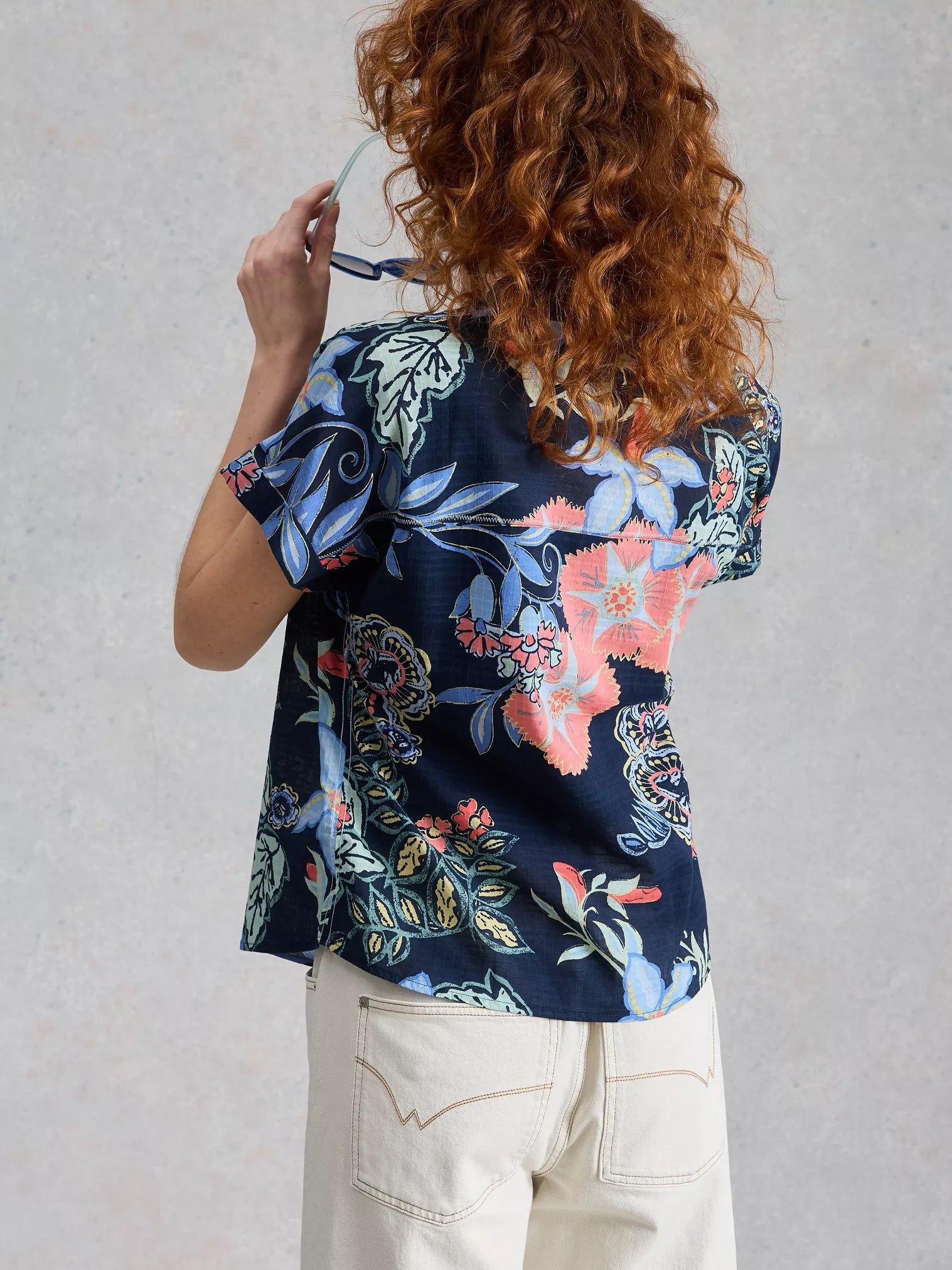 White Stuff Orla Button Through Shirt Navy Multi