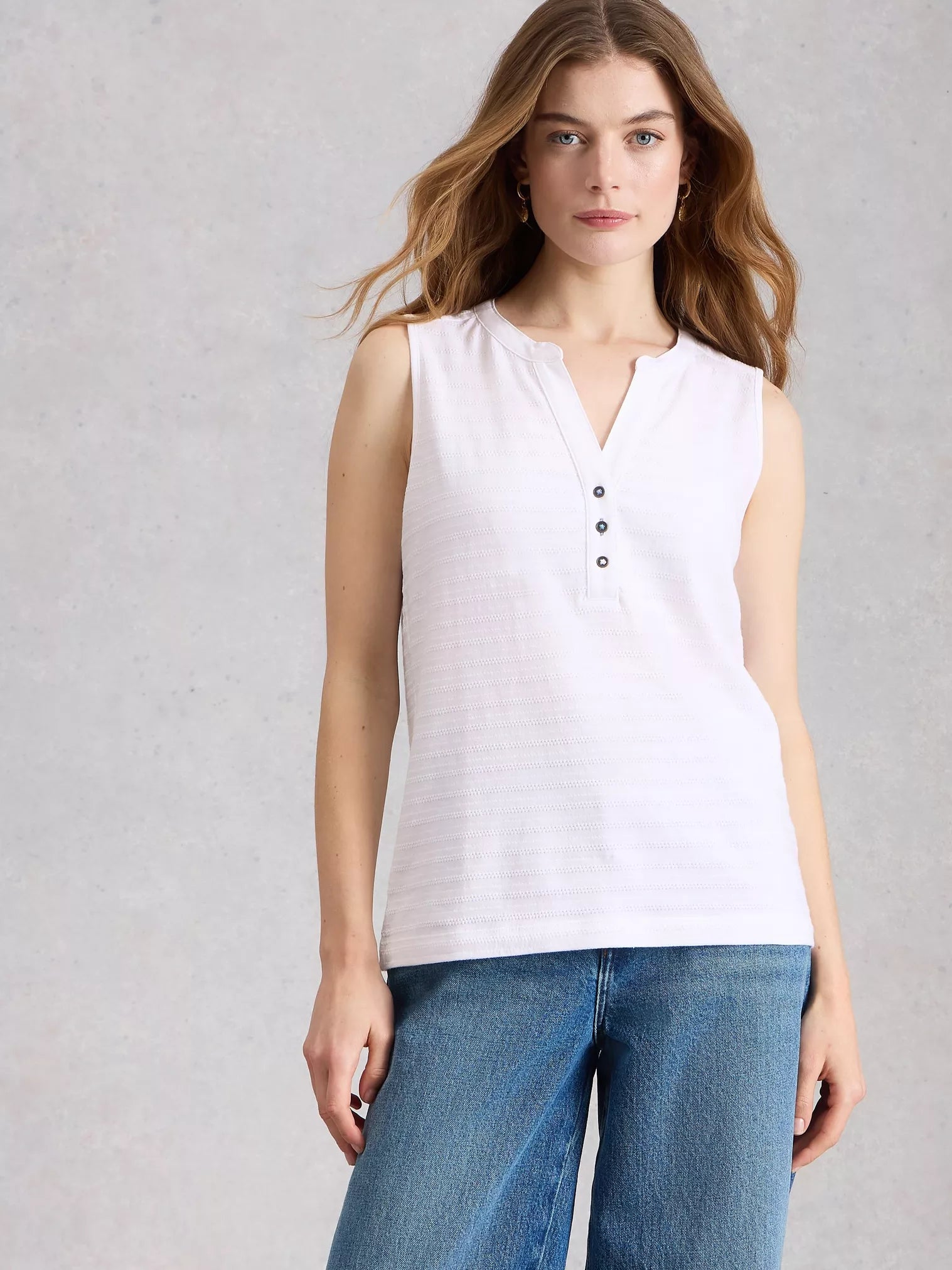 White Stuff Nora Texture Notch Vest Brilliant White