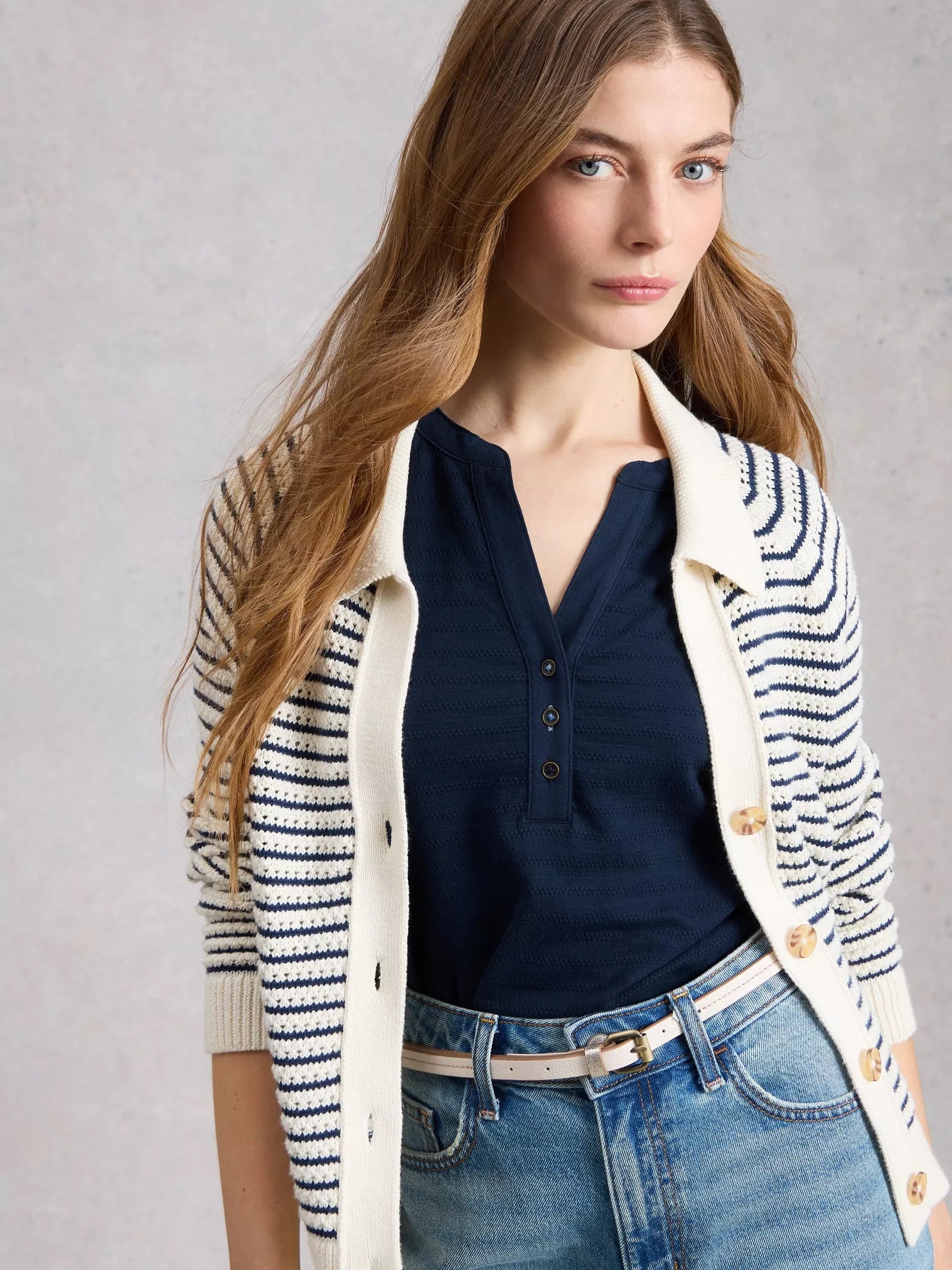 White Stuff Nora Texture Notch Vest Dark Navy