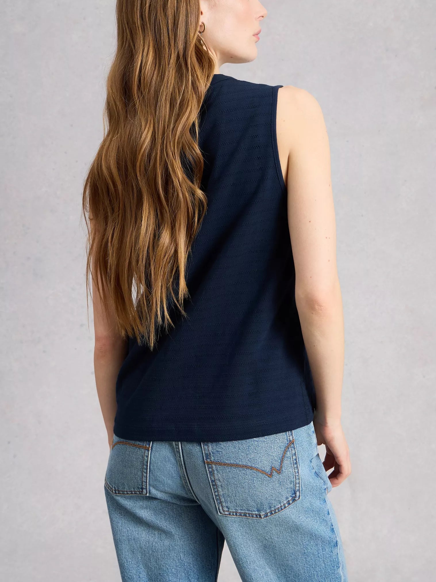 White Stuff Nora Texture Notch Vest Dark Navy