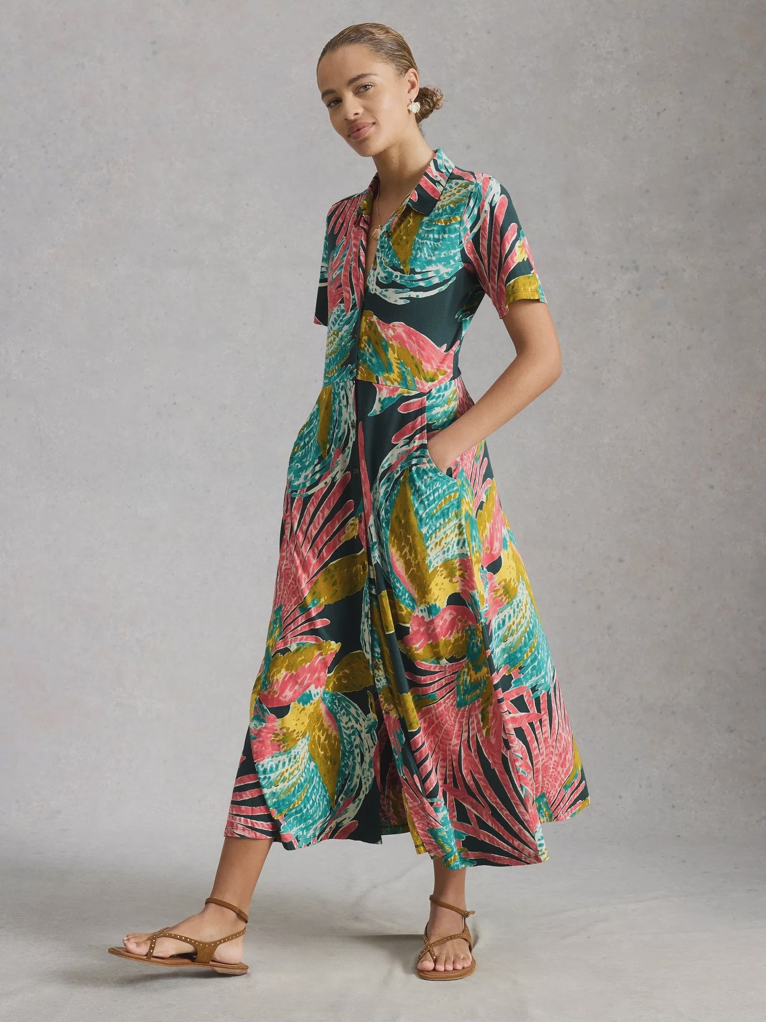 White Stuff Rua Jersey Shirt Dress Pink Multi