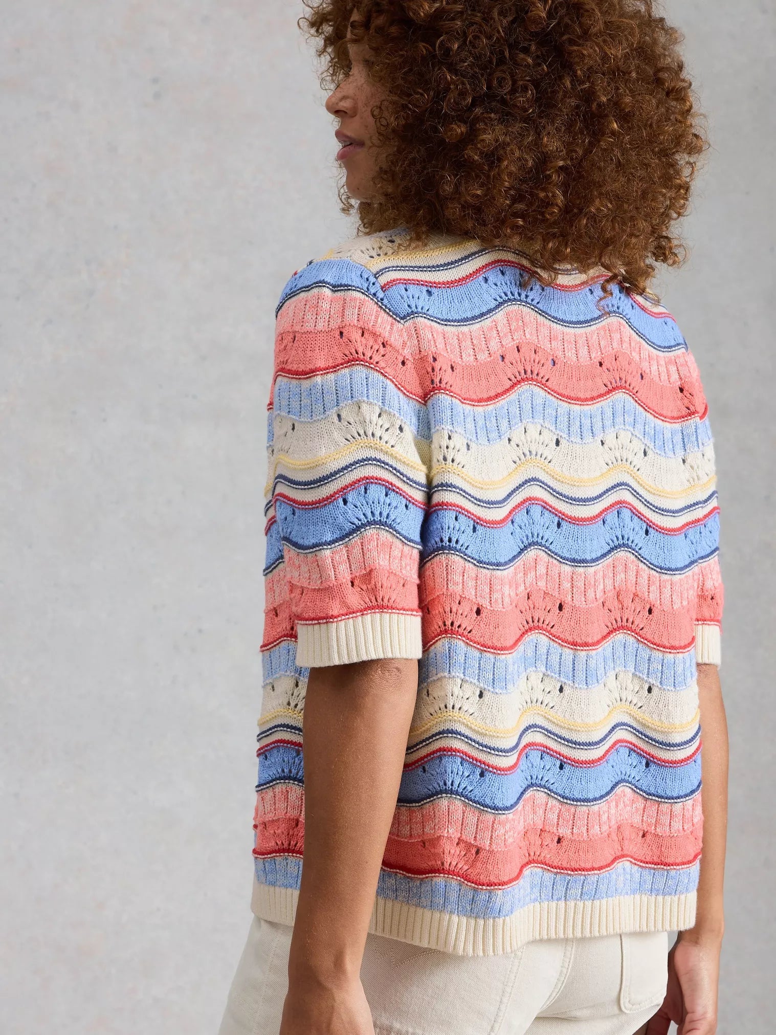 White Stuff Isabella Wavy Cardi Ivory Multi