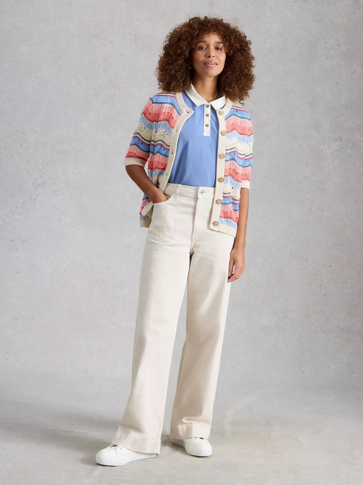 White Stuff Isabella Wavy Cardi Ivory Multi