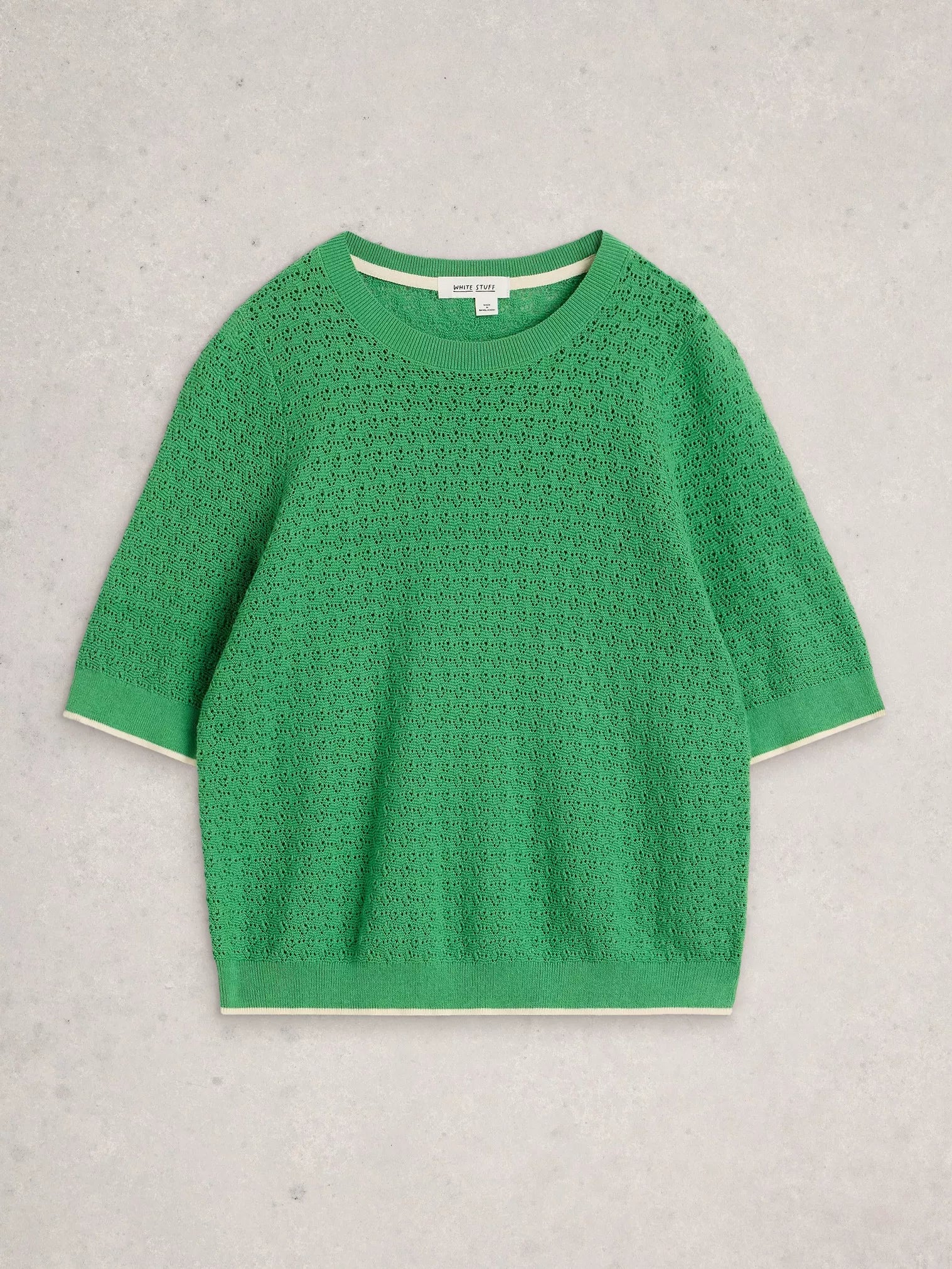 White Stuff Holly Pointelle Tee Bright Green