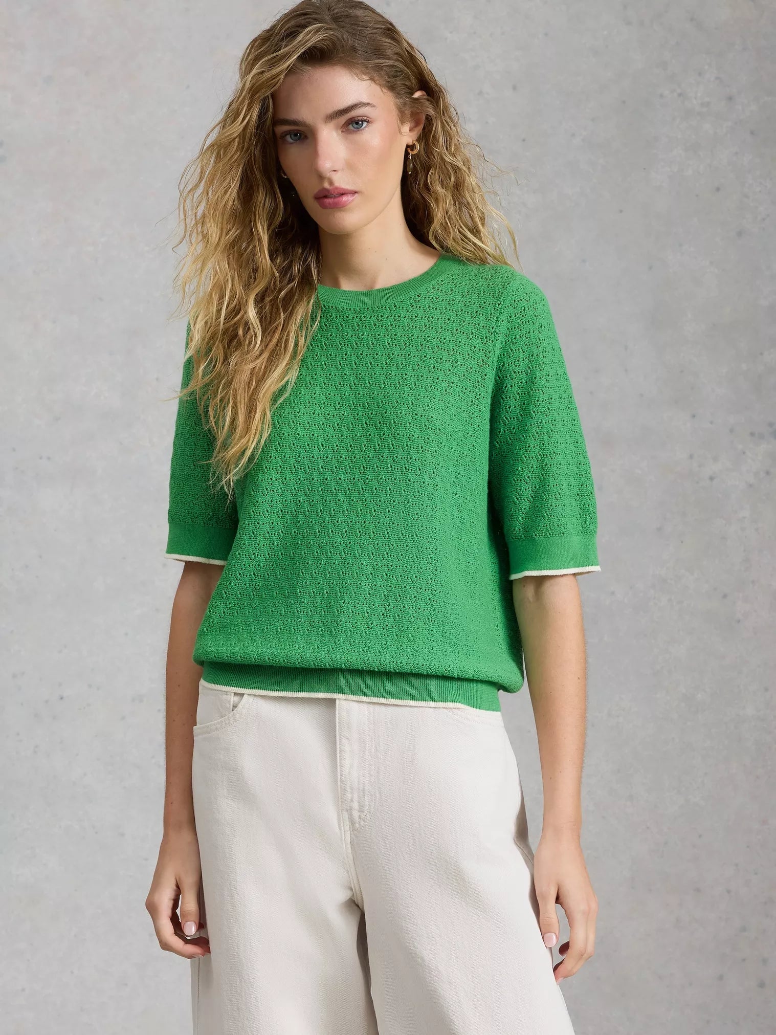 White Stuff Holly Pointelle Tee Bright Green
