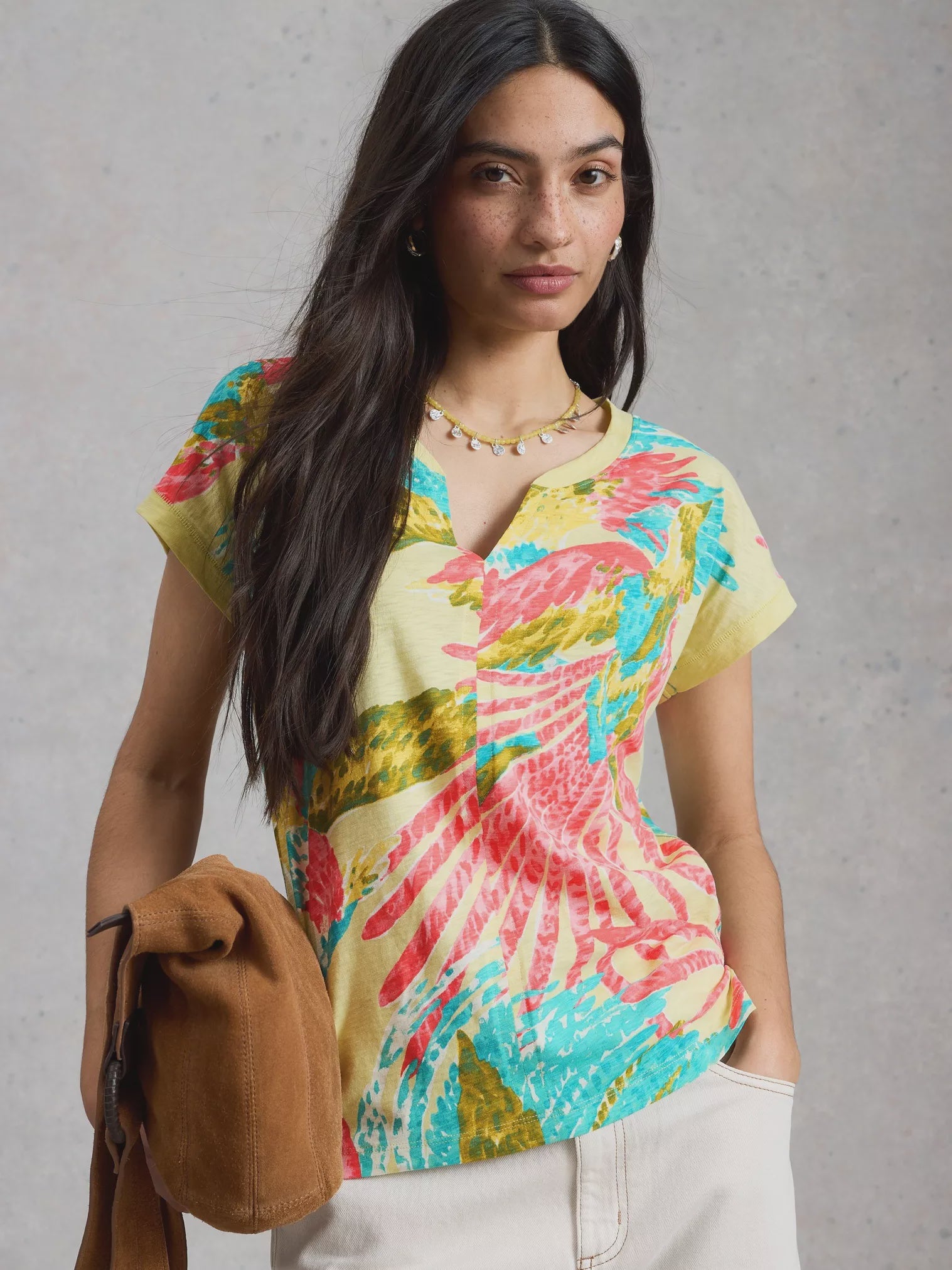 White Stuff Nelly Notch Neck Tee Green Multi