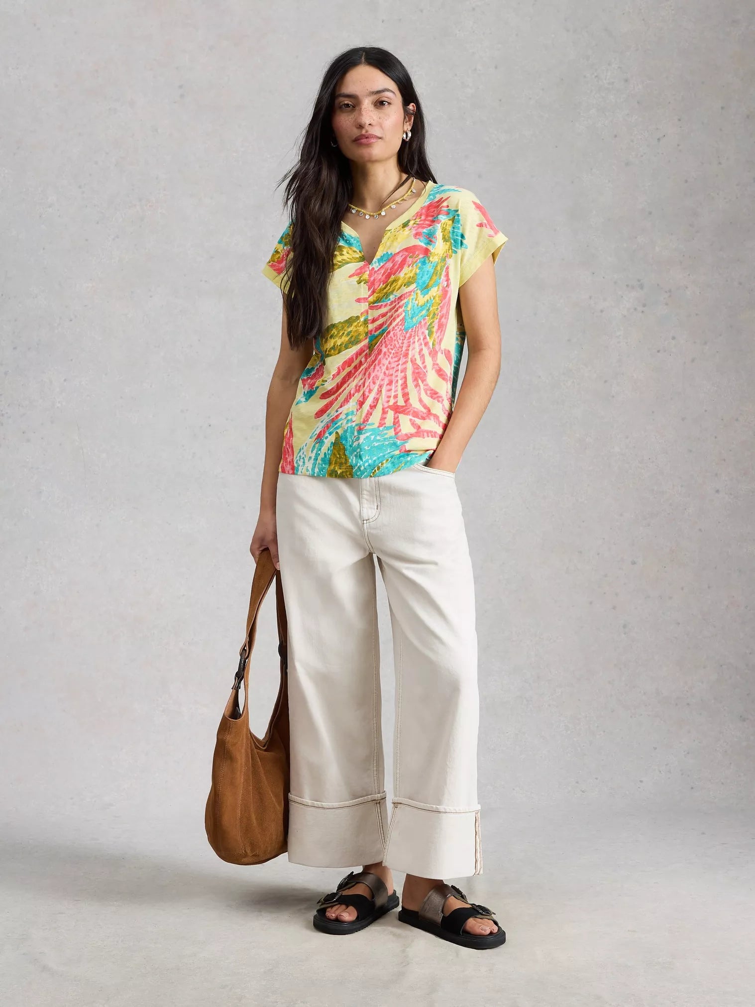 White Stuff Nelly Notch Neck Tee Green Multi