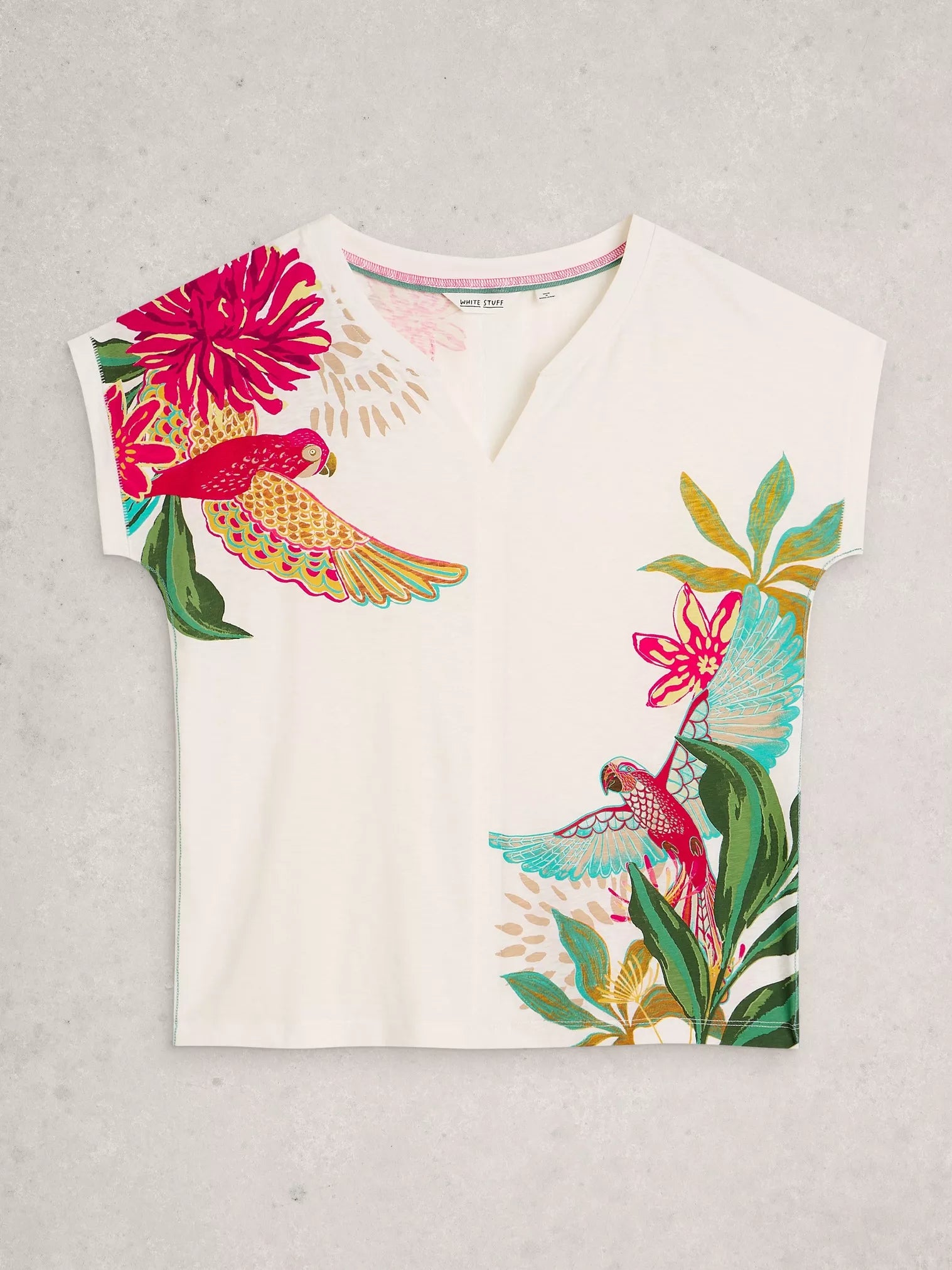 White Stuff Nelly Notch Neck Tee White Multi