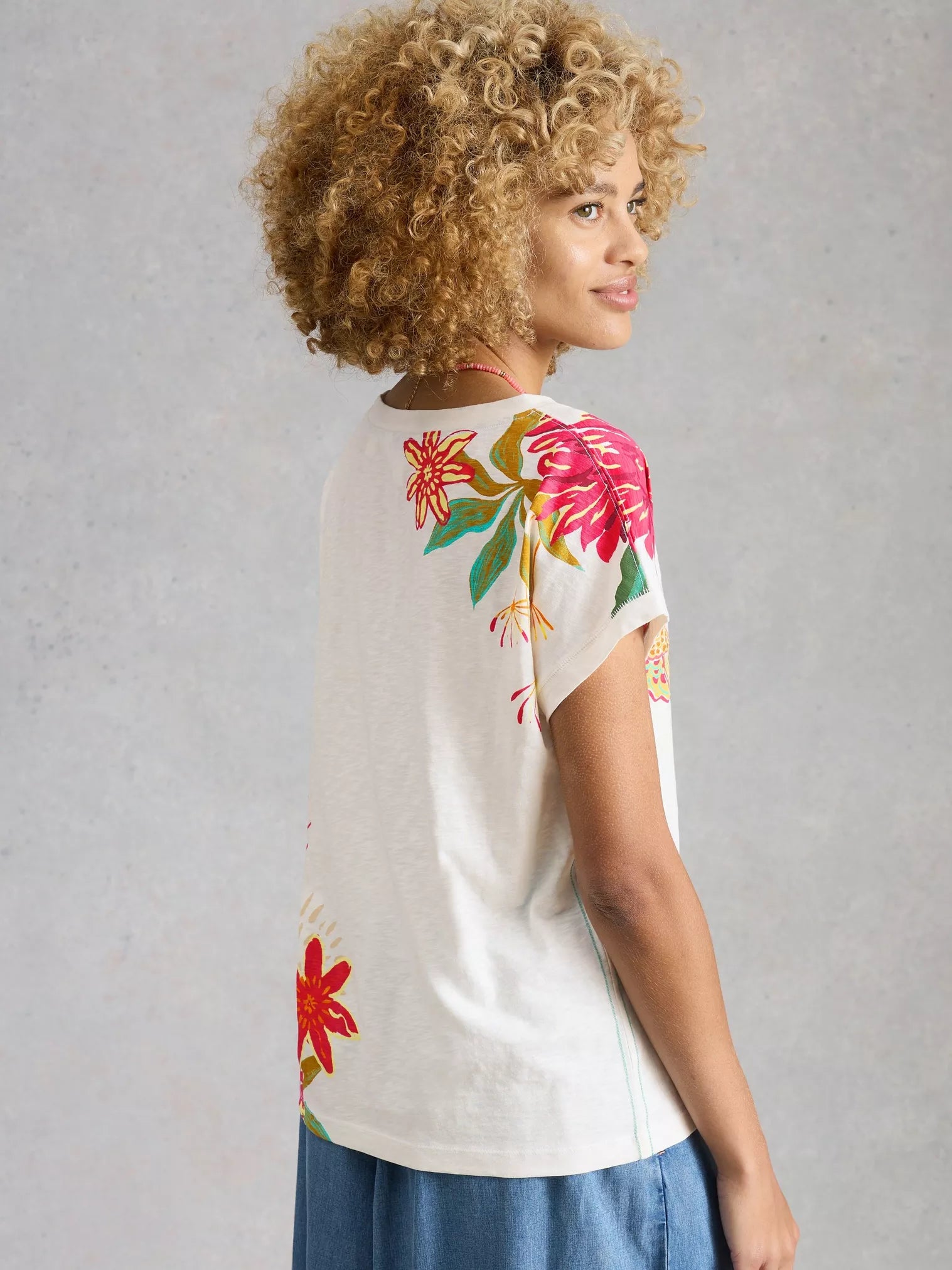 White Stuff Nelly Notch Neck Tee White Multi