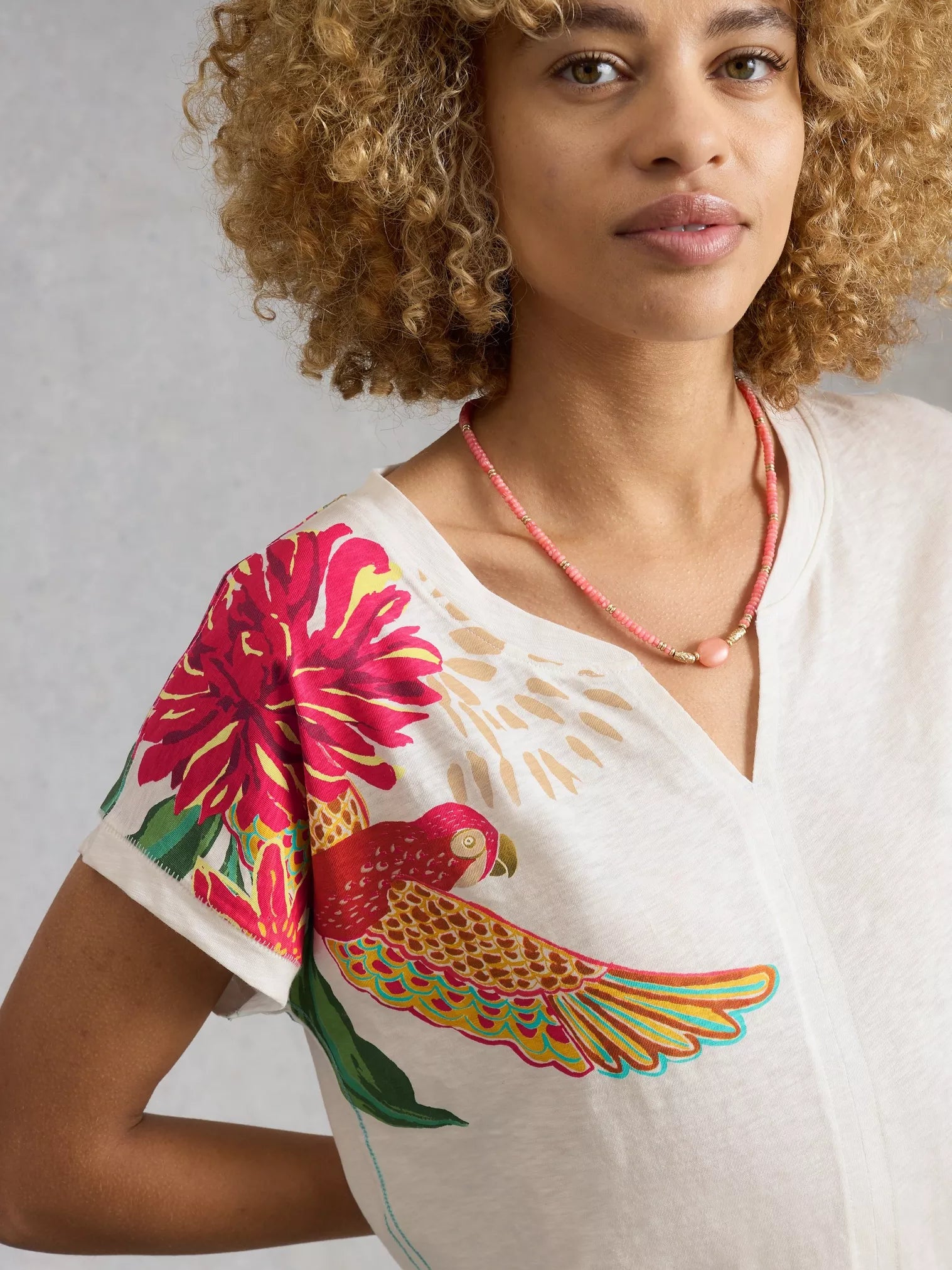 White Stuff Nelly Notch Neck Tee White Multi