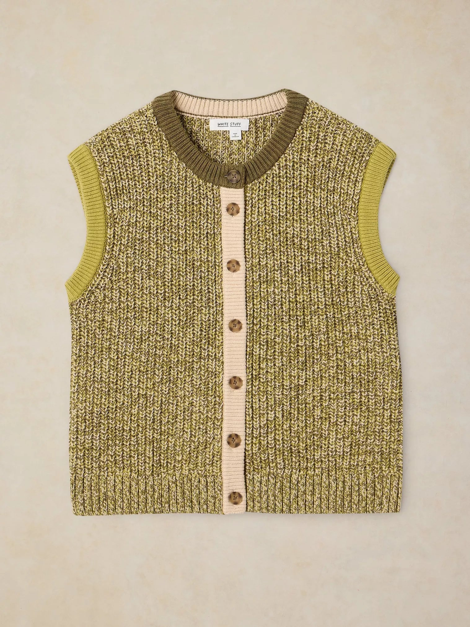 White Stuff Twist Button Tank Green Multi