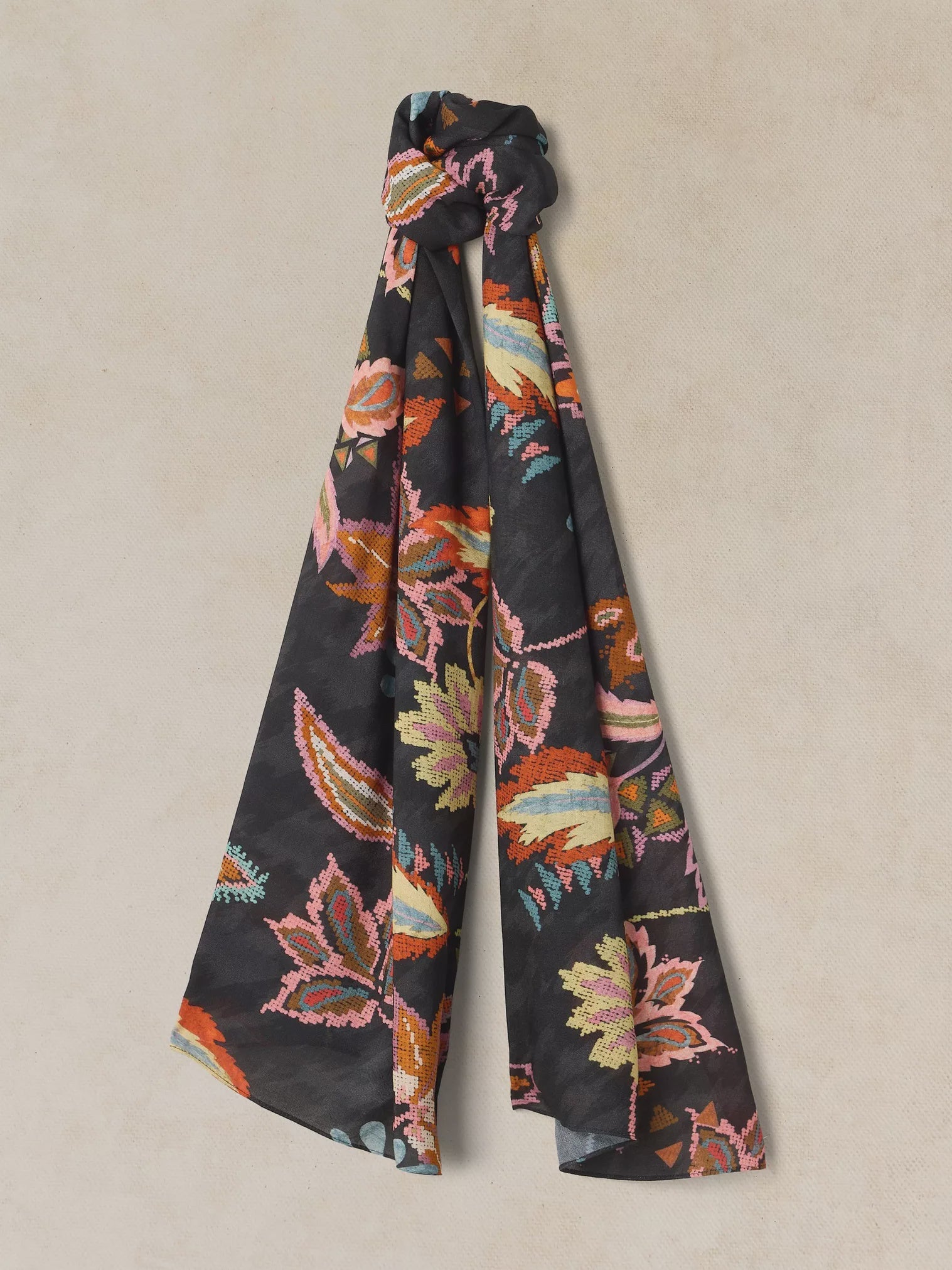 White Stuff Sophie Printed Scarf Black Print