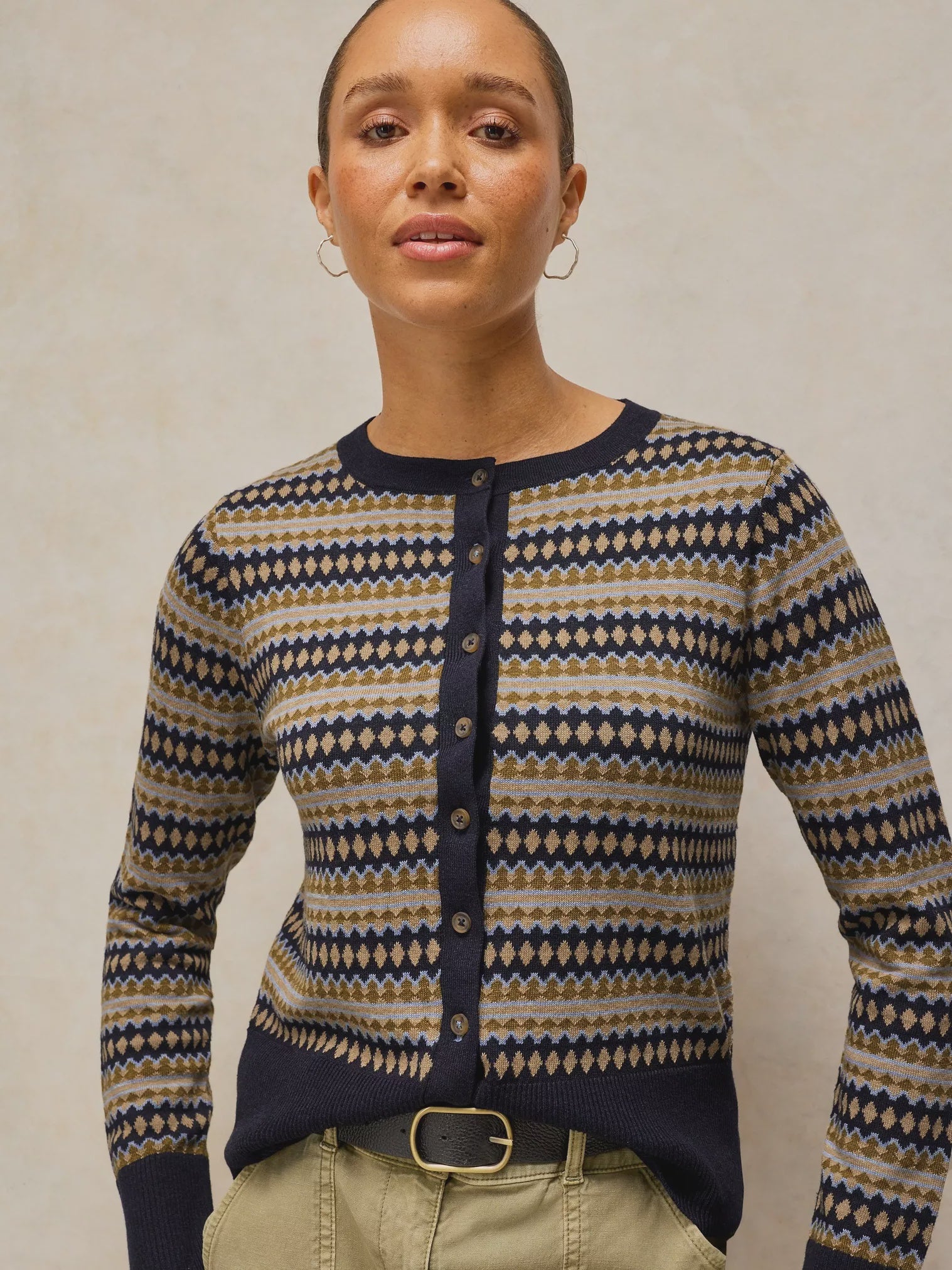 White Stuff Lois Fairisle Cardi Navy Multi