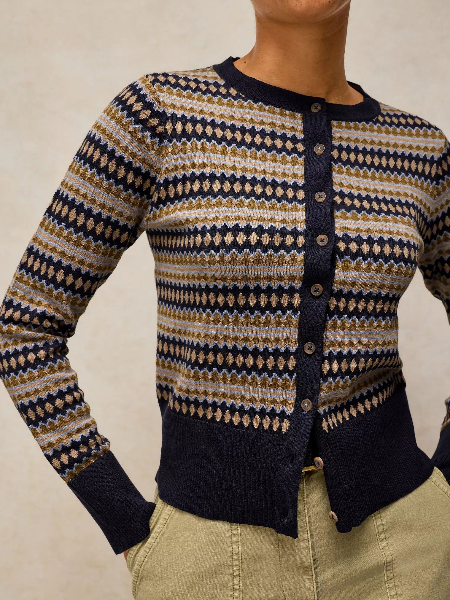 White Stuff Lois Fairisle Cardi Navy Multi