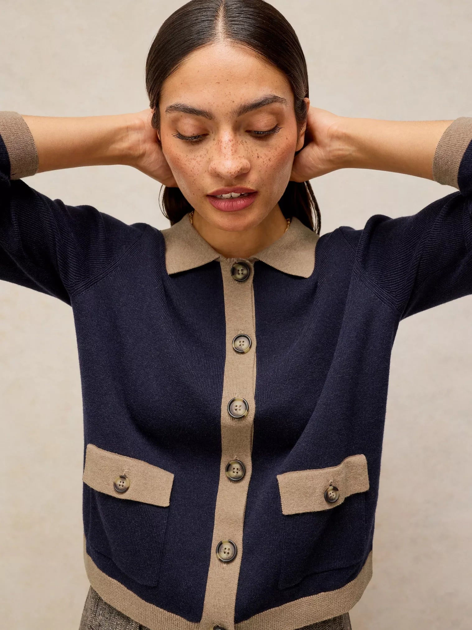 White Stuff Charlotte Collar Cardi Navy Multi