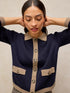 White Stuff Charlotte Collar Cardi Navy Multi