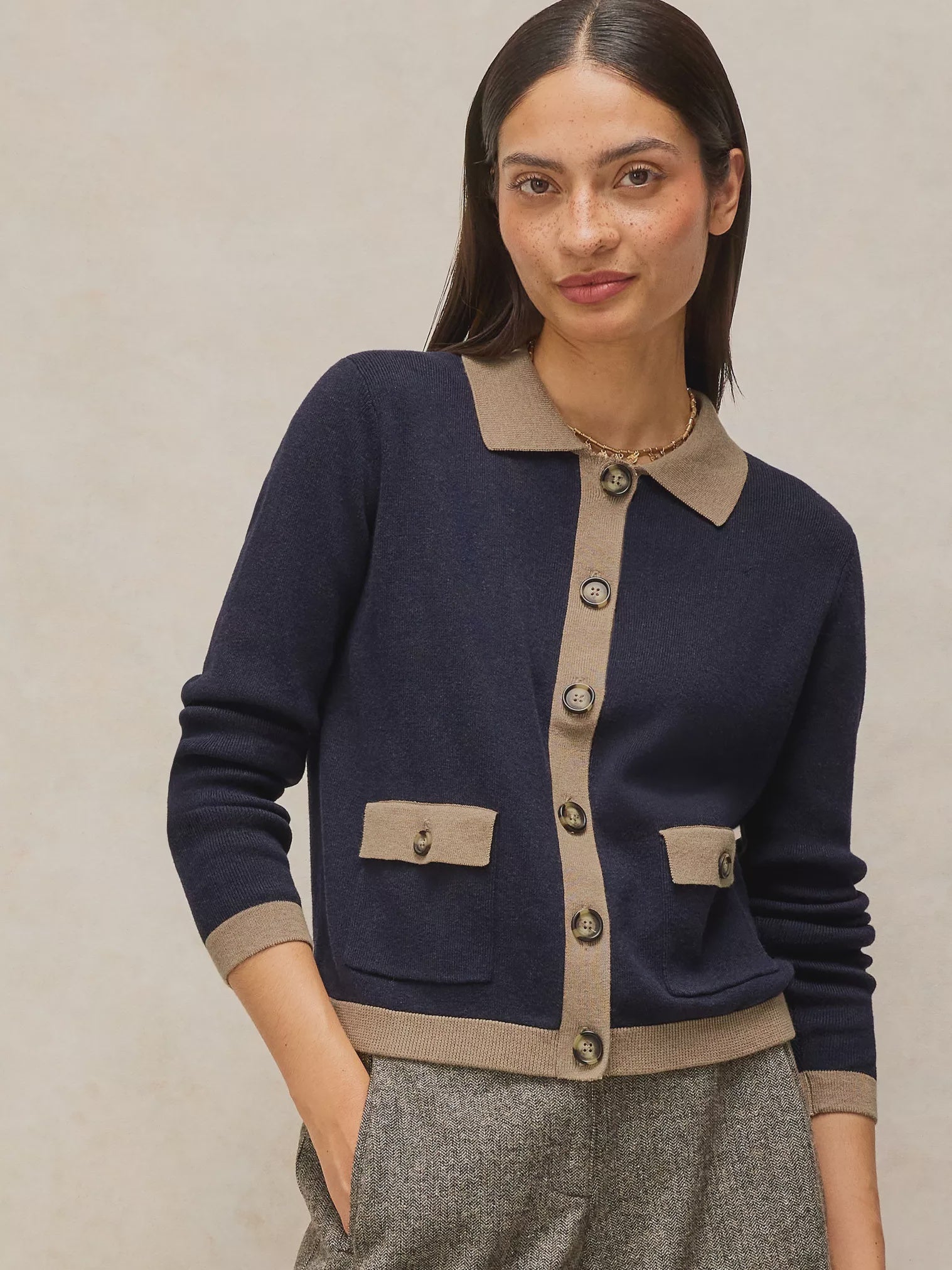 White Stuff Charlotte Collar Cardi Navy Multi