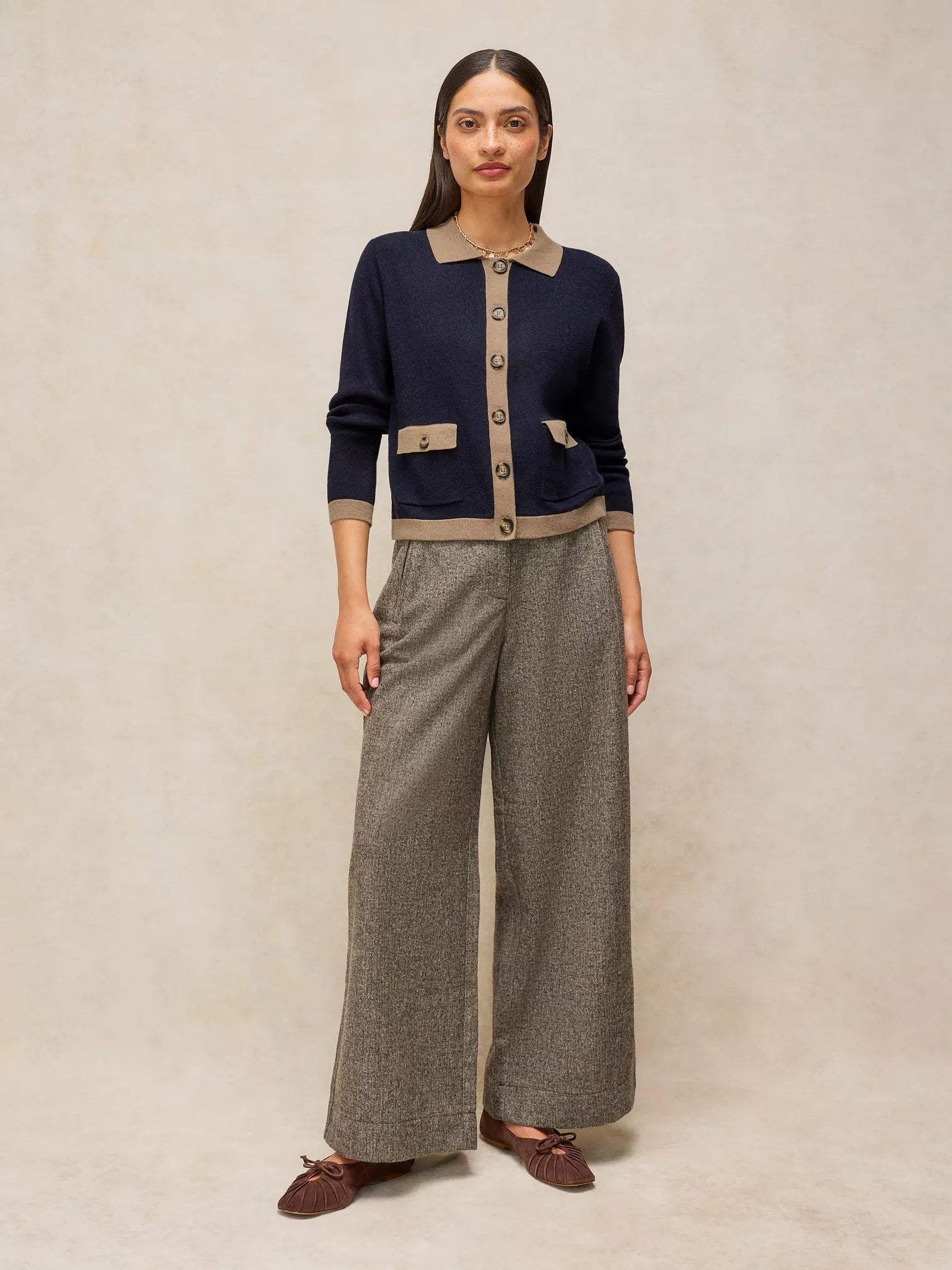White Stuff Charlotte Collar Cardi Navy Multi