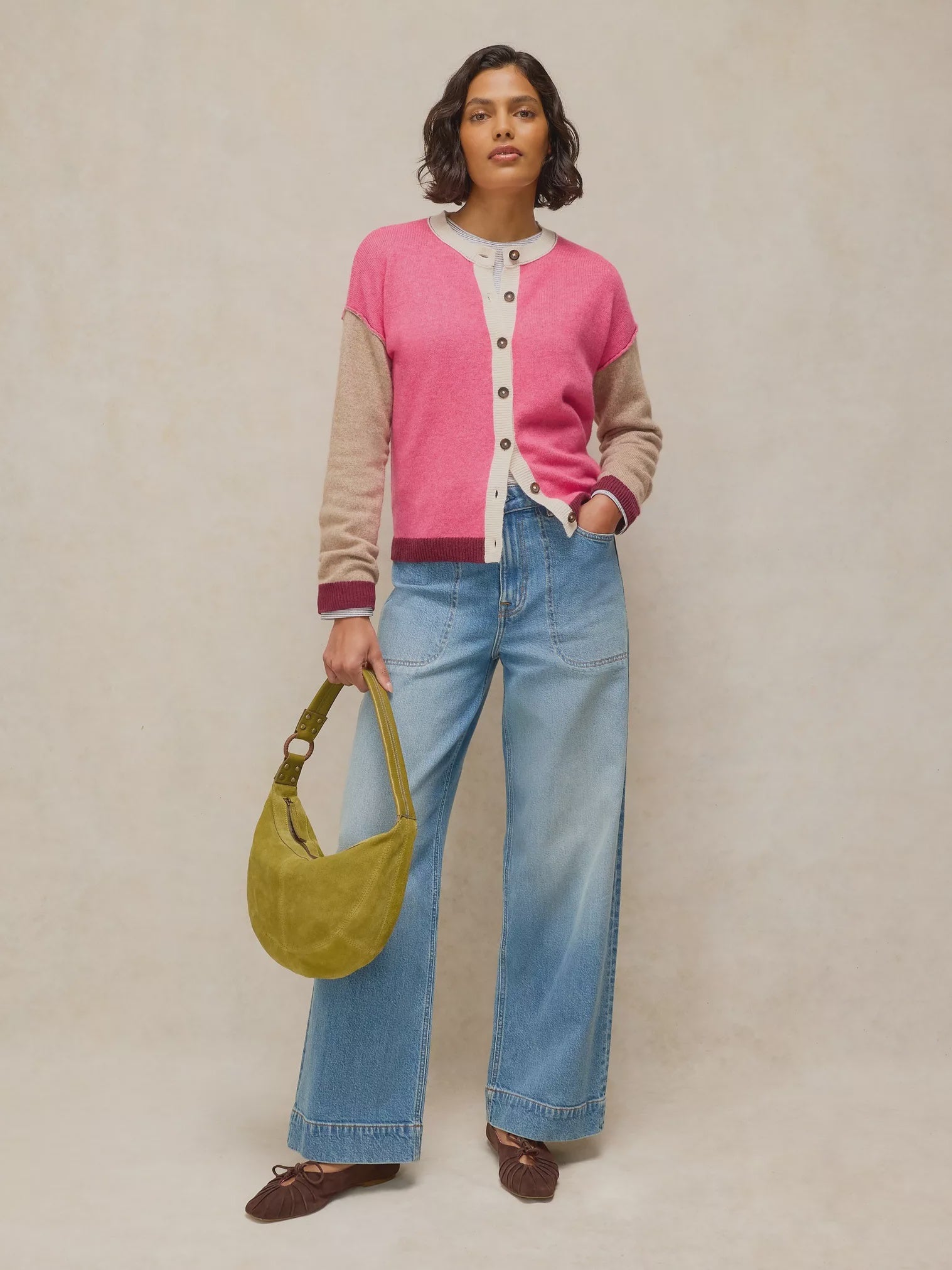 White Stuff Sansa Colourblock Cardi Pink Multi