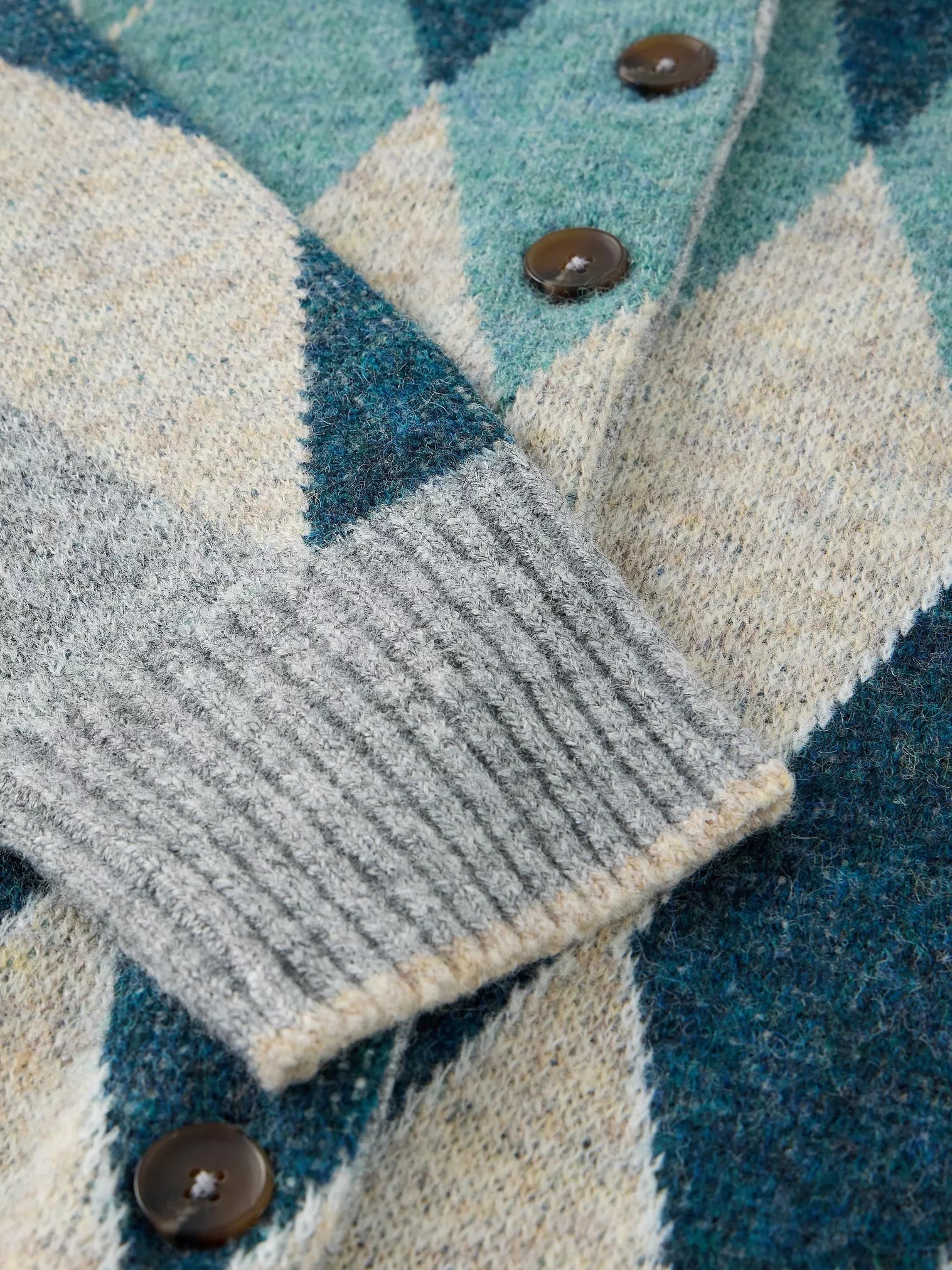 White Stuff Argyle Check Cardi Blue Multi