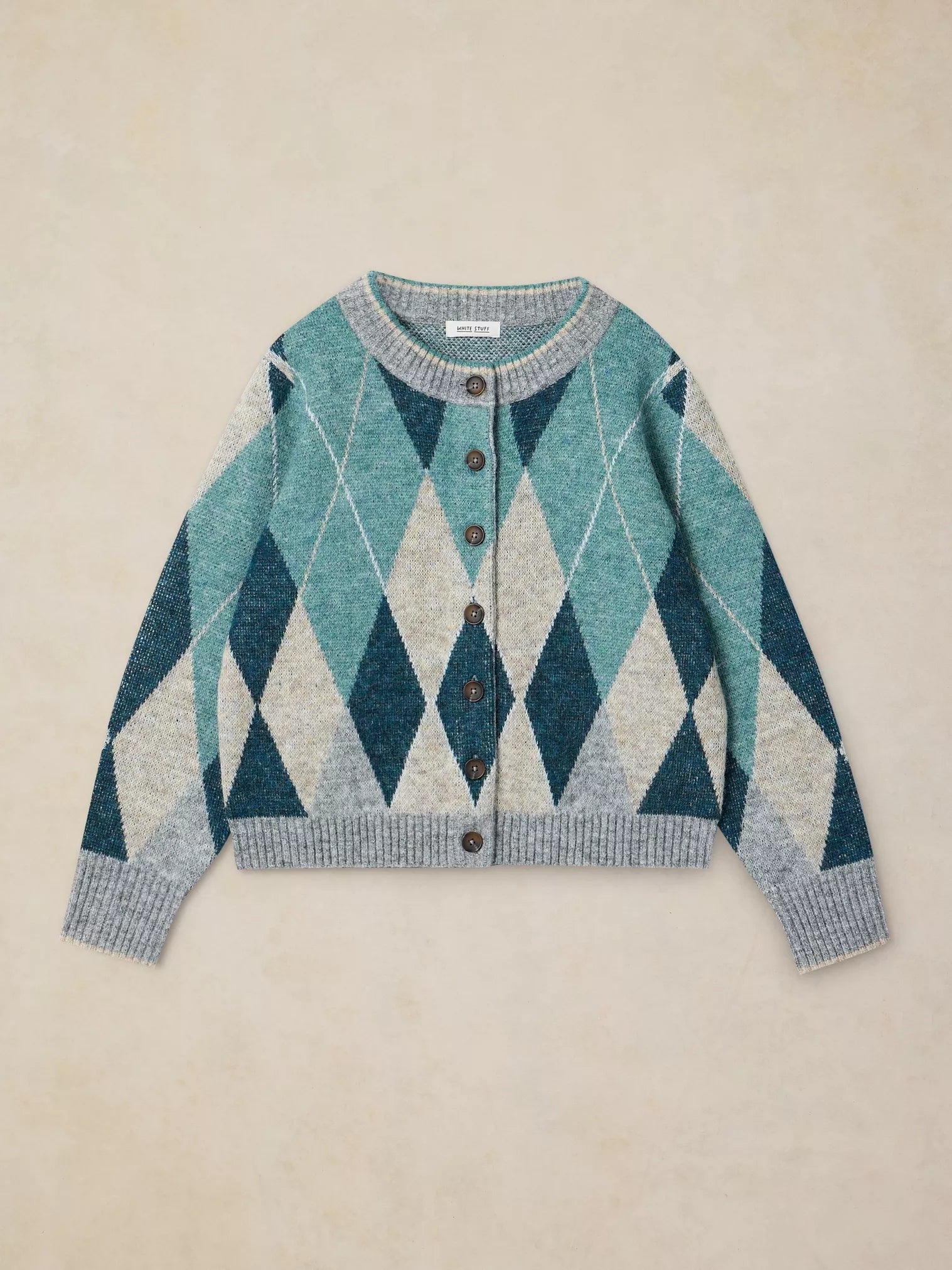 White Stuff Argyle Check Cardi Blue Multi