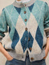White Stuff Argyle Check Cardi Blue Multi