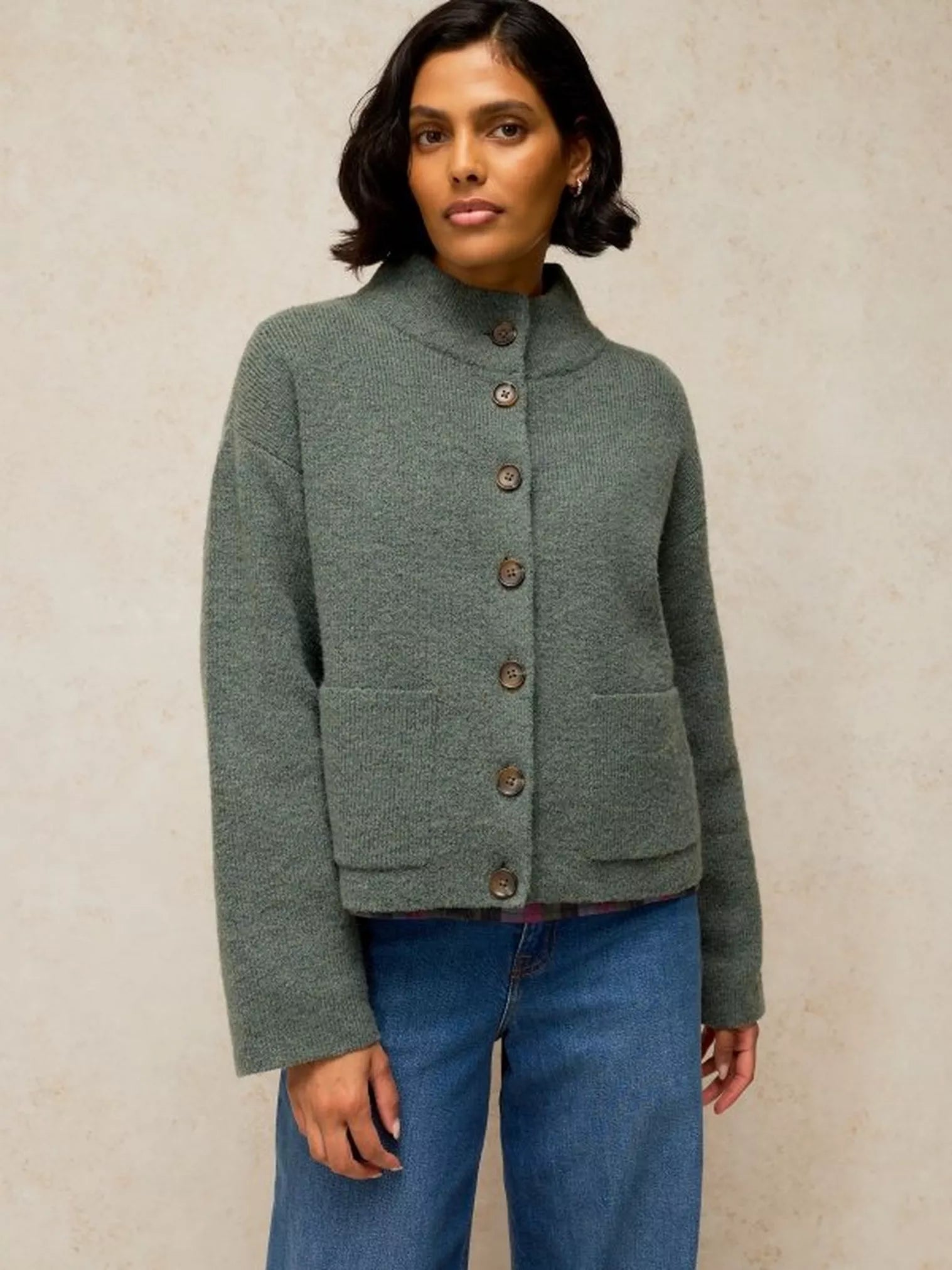 White Stuff Margot Cardi Dark Green