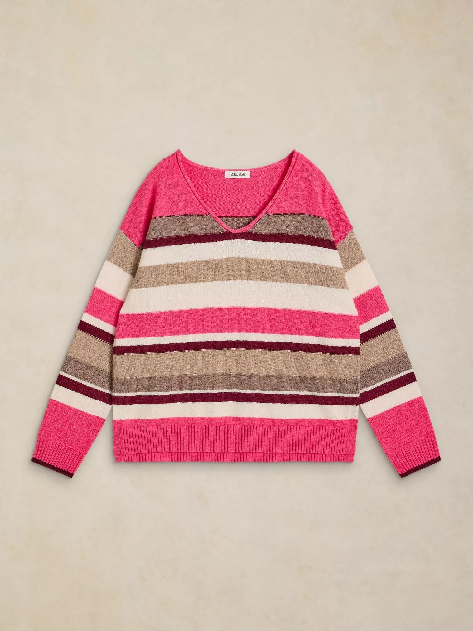 White Stuff Sansa V Neck Stripe Jumper Pink Multi