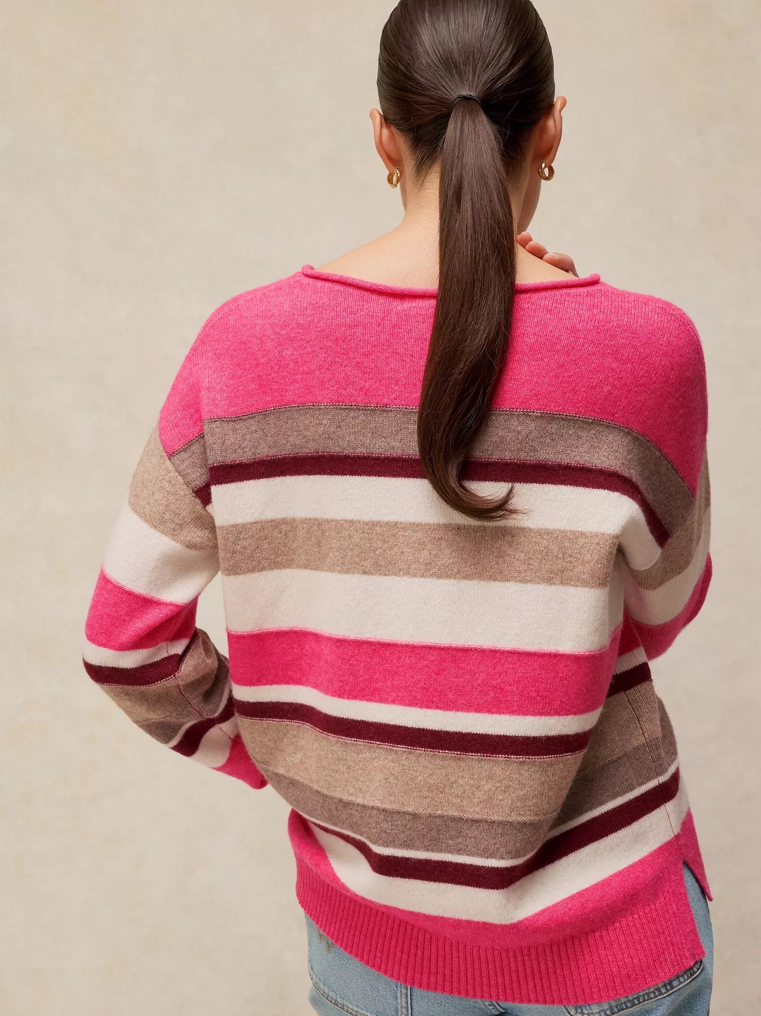 White Stuff Sansa V Neck Stripe Jumper Pink Multi