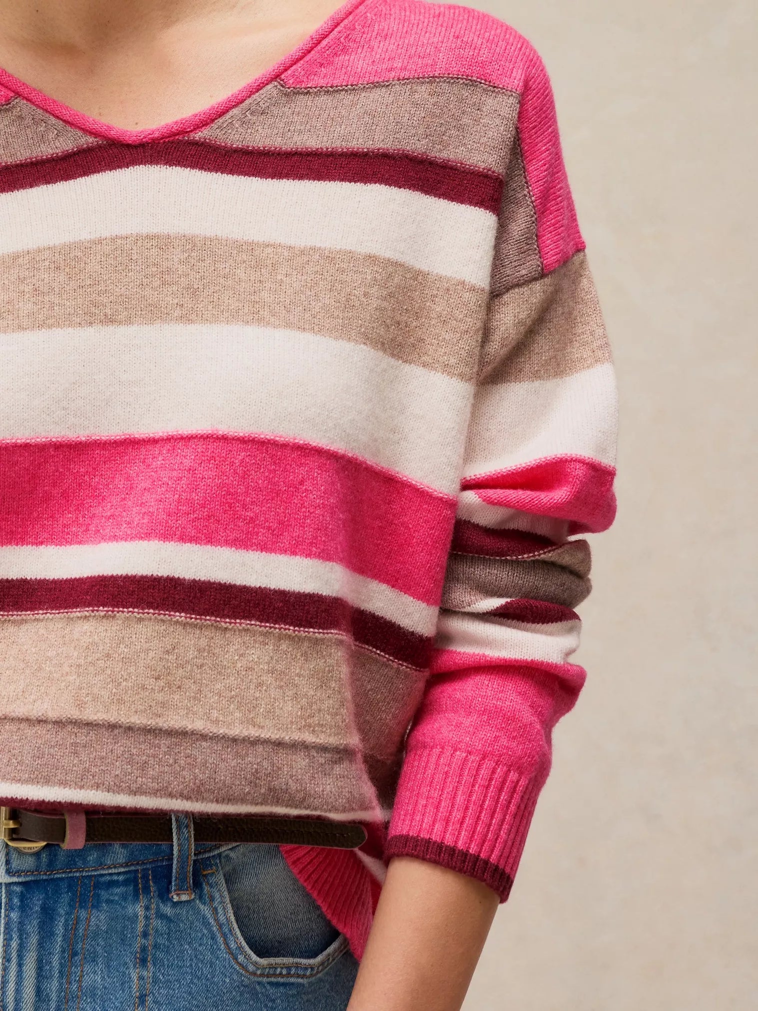 White Stuff Sansa V Neck Stripe Jumper Pink Multi