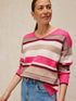 White Stuff Sansa V Neck Stripe Jumper Pink Multi