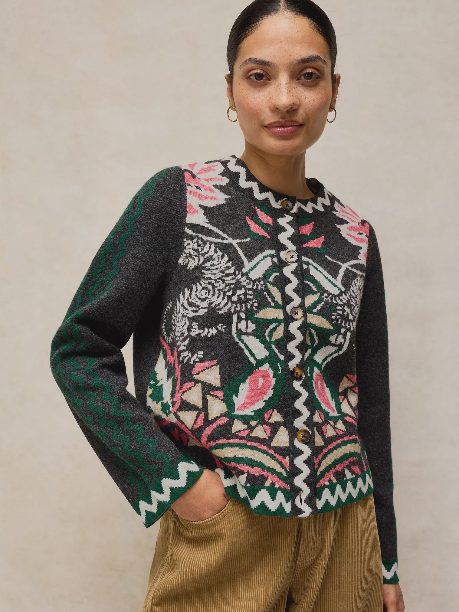 White Stuff Nomad Knit Jacket Grey Multi