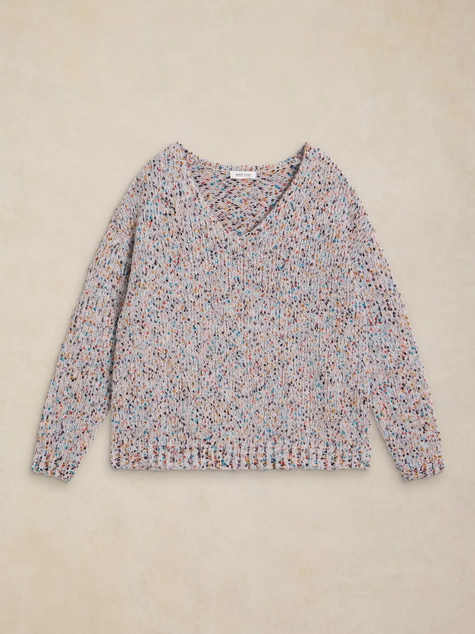 White Stuff Texture V Neck Jumper Light Natural