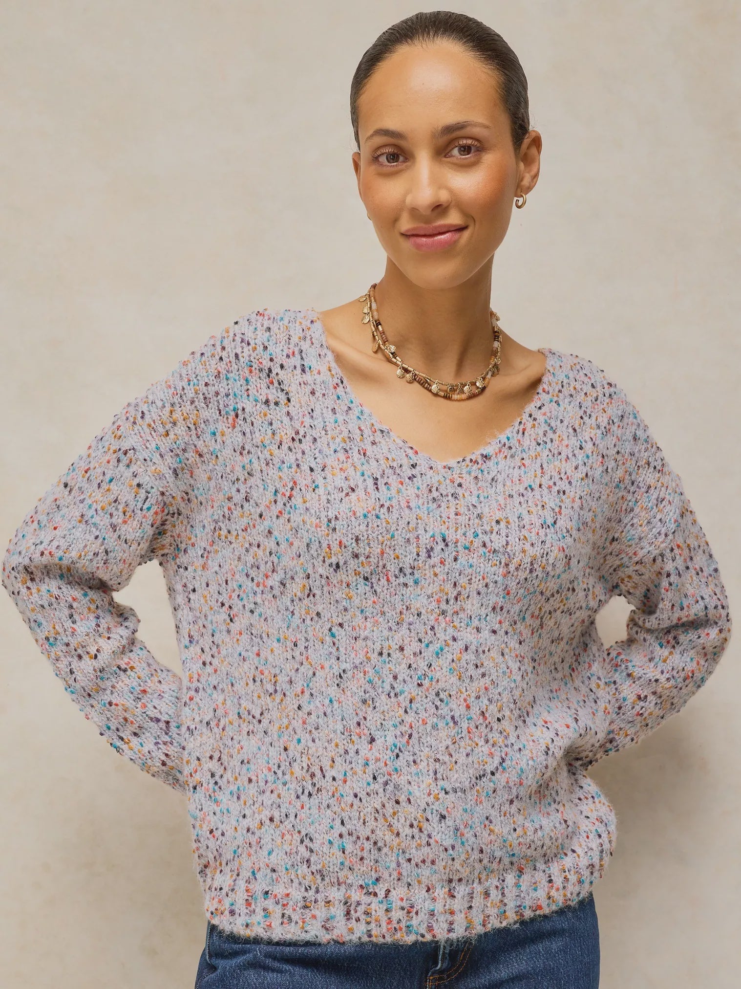 White Stuff Texture V Neck Jumper Light Natural