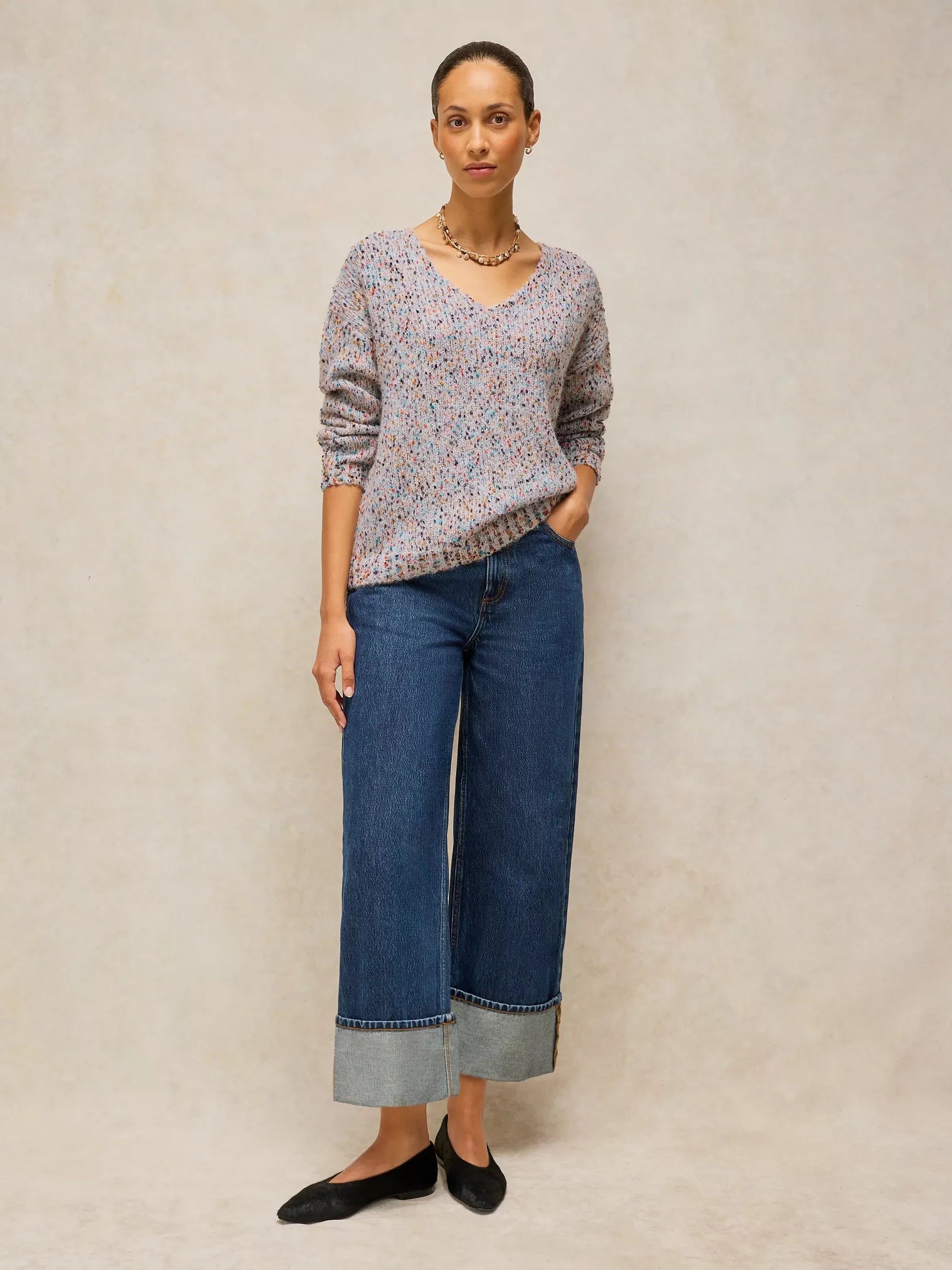 White Stuff Texture V Neck Jumper Light Natural