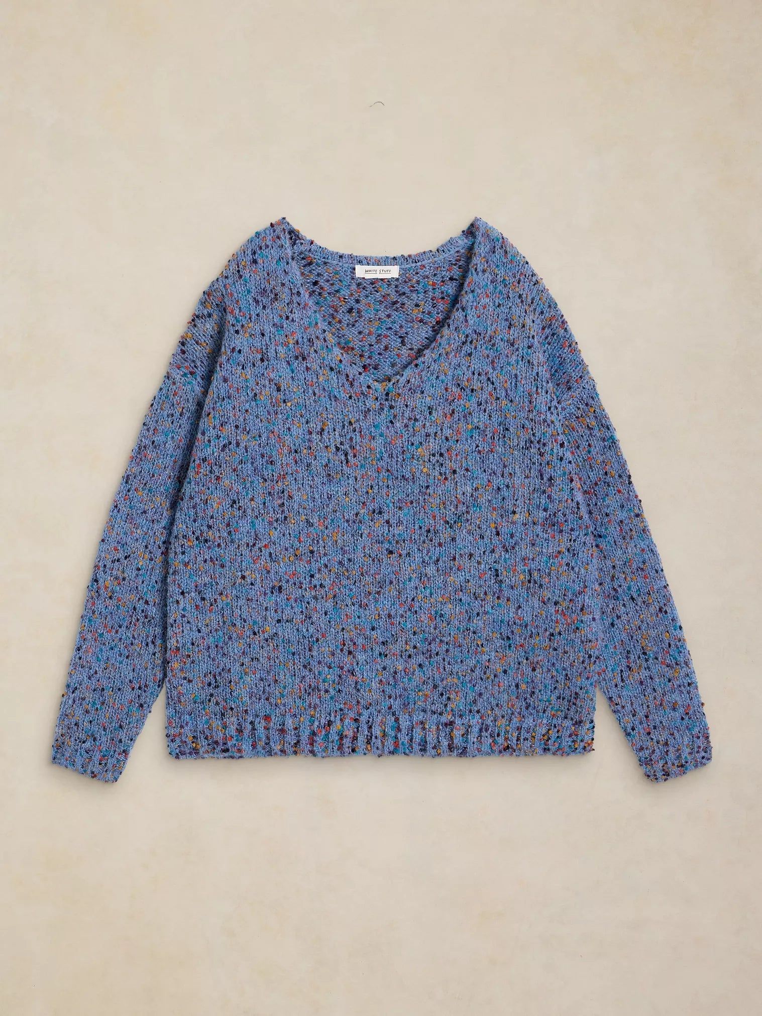 White Stuff Texture V Neck Jumper Mid Blue