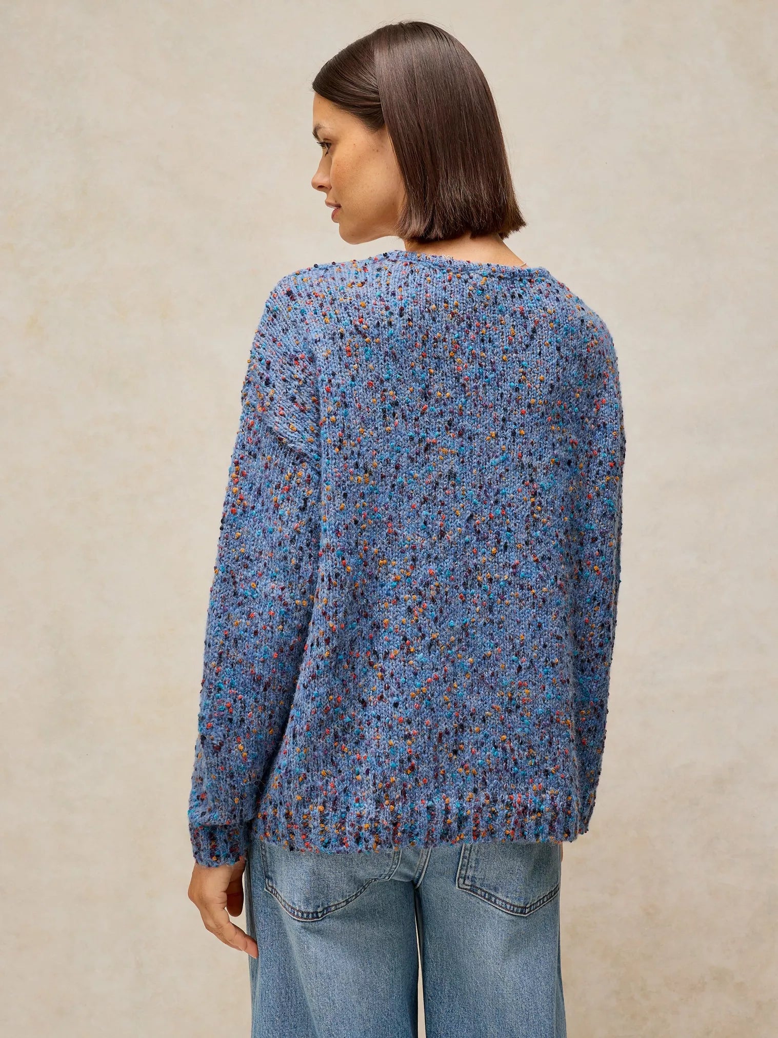 White Stuff Texture V Neck Jumper Mid Blue